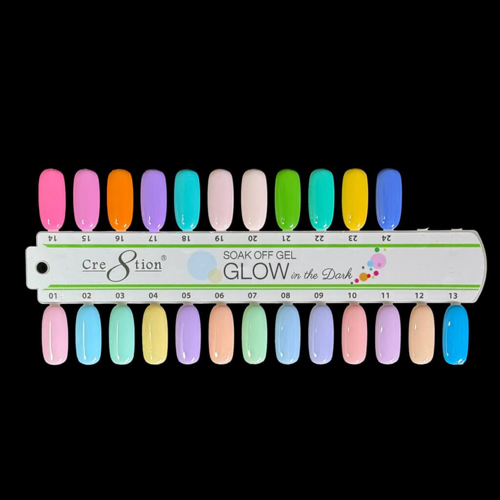 Cre8tion Glow In The Dark Soak Off Gel .5 oz (Set 24 Colors G01-->G24) + Free Color Chart