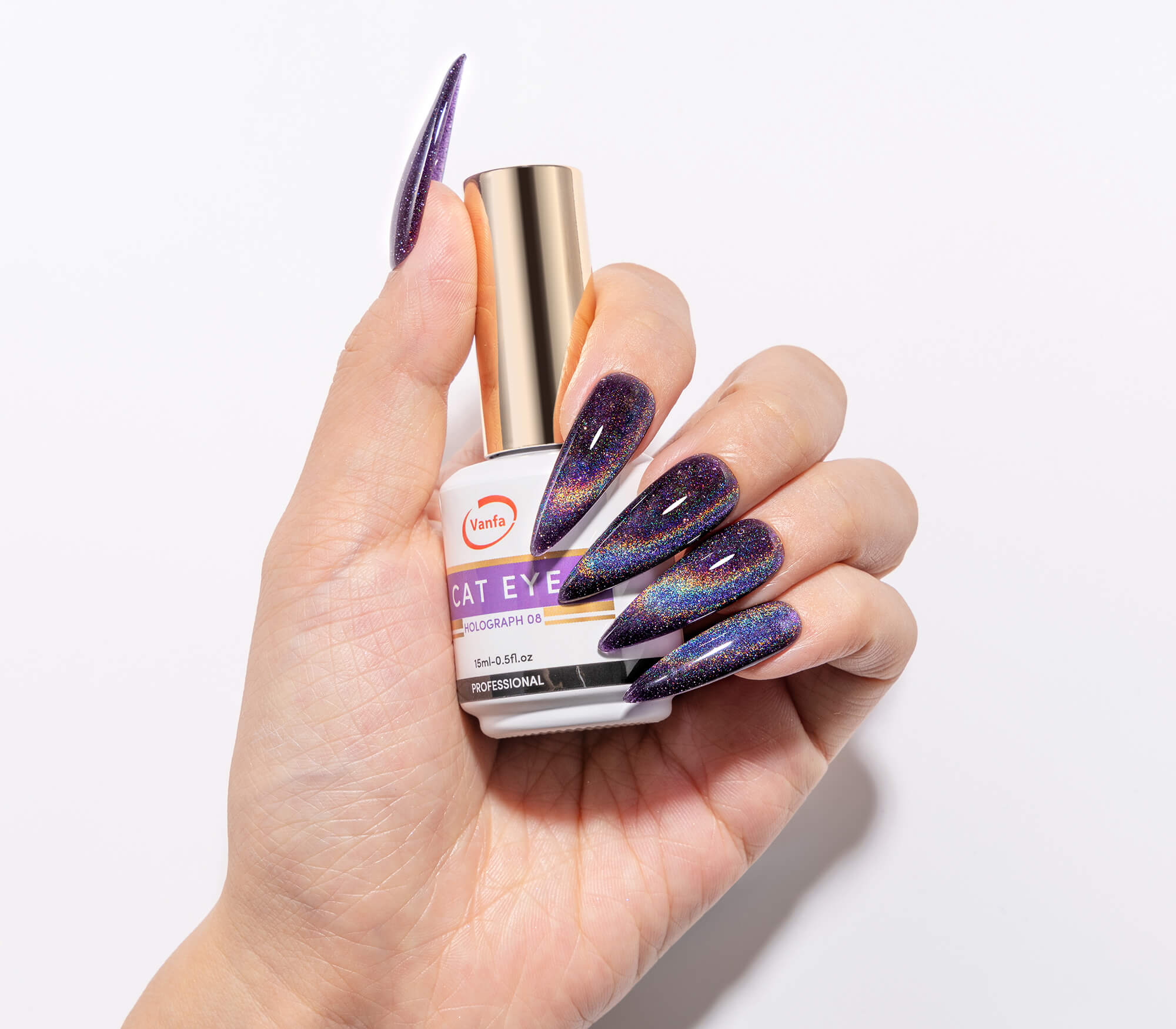 Vanfa Soak off Gel Nail Polish Cat Eye 0.5 Oz Holograph *Pick your colors*