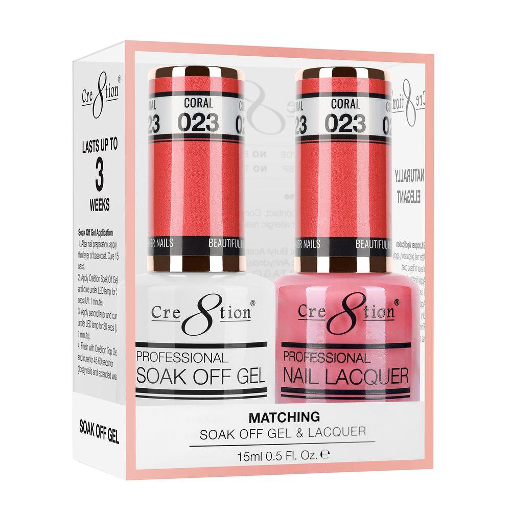 Cre8tion Soak Off Gel & Matching Nail Lacquer Set | 023 Coral