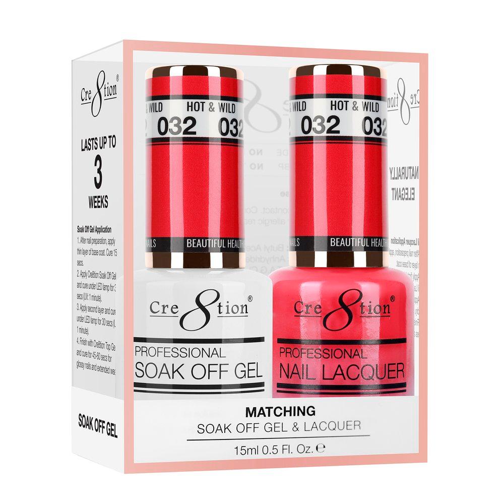Cre8tion Soak Off Gel & Matching Nail Lacquer Set | 032 Hot & Wild