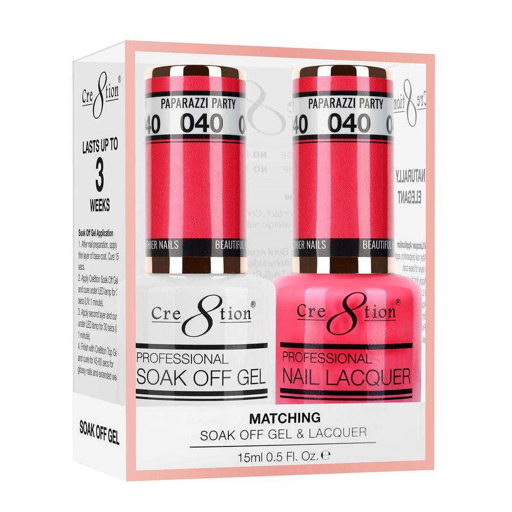 Cre8tion Soak Off Gel & Matching Nail Lacquer Set | 040 Paparazzi Party