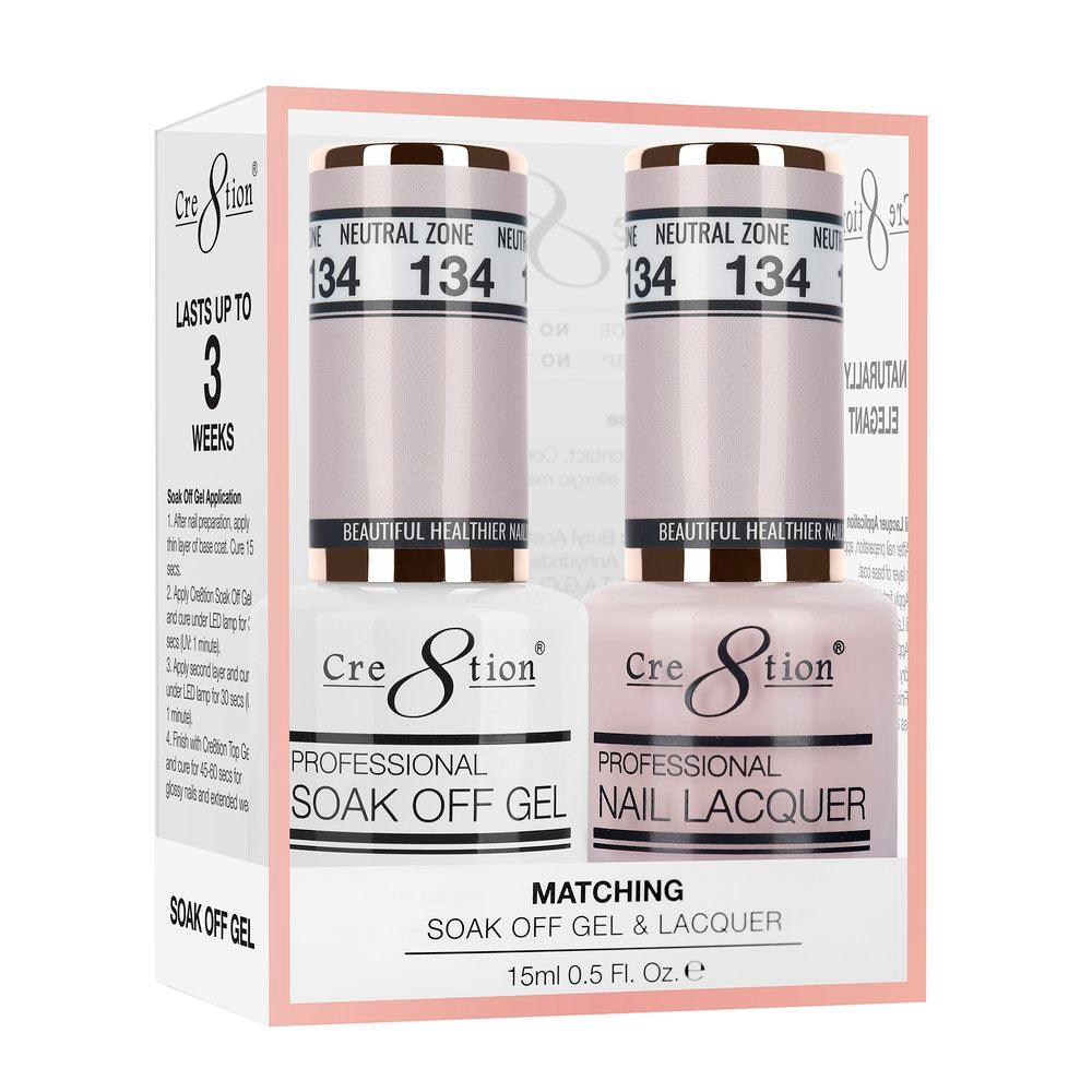 Cre8tion Soak Off Gel & Matching Nail Lacquer Set | 134 Neutral Zone
