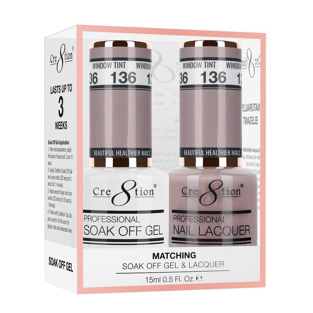 Cre8tion Soak Off Gel & Matching Nail Lacquer Set | 136 Window Tint