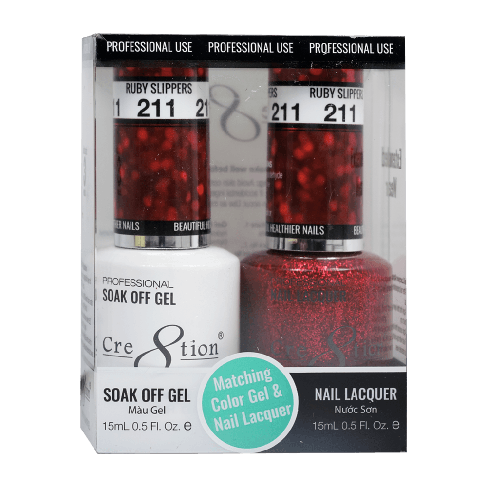 Cre8tion Soak Off Gel & Matching Nail Lacquer Set | 211 Ruby Slippers