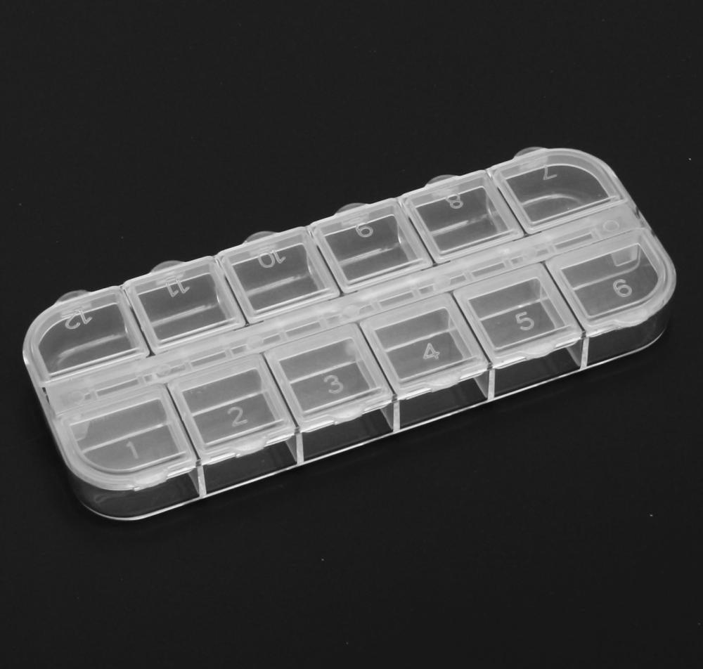 12 Grids Acrylic Container Box for Charms Nail Supply Organizer