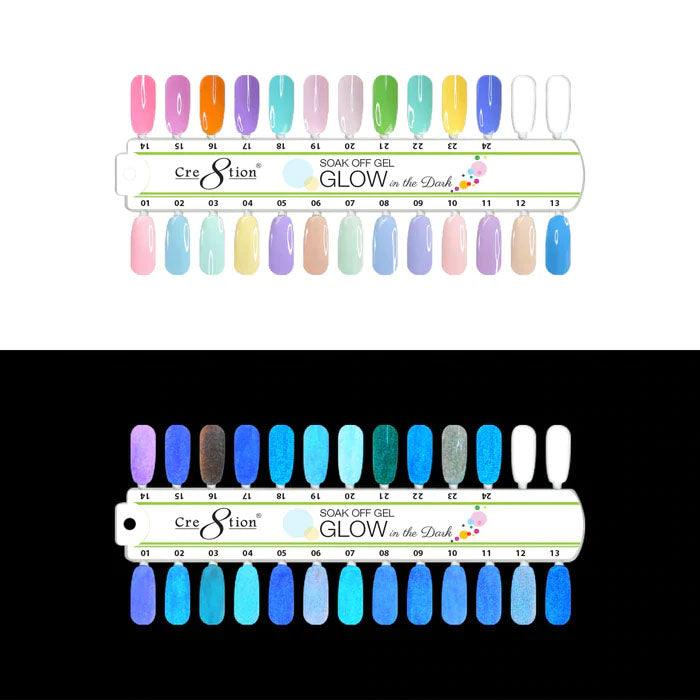 Cre8tion Glow In The Dark Soak Off Gel .5 oz (Set 24 Colors G01-->G24) + Free Color Chart