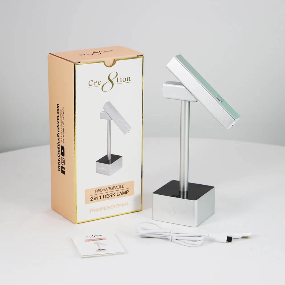 Cre8tion Portable Rechargeable 2in1 UV/LED and Desk Lamp - Silver 15W Item 13366