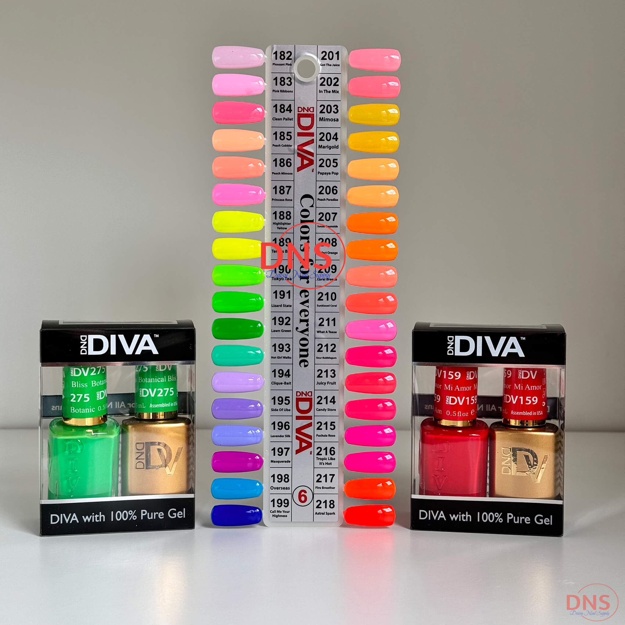 Diva Soak off Gel Set 36 Colors (#182 - 218) + Color chart Free