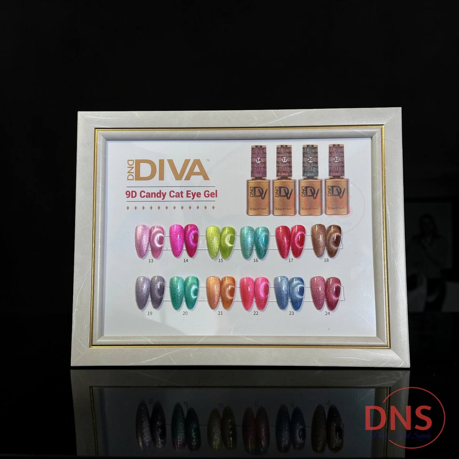 DND Diva Gel Nail Polish 9D Cat Eye Candy Collection Set 12 Colors + 1 Magnet + 1 Color Chart
