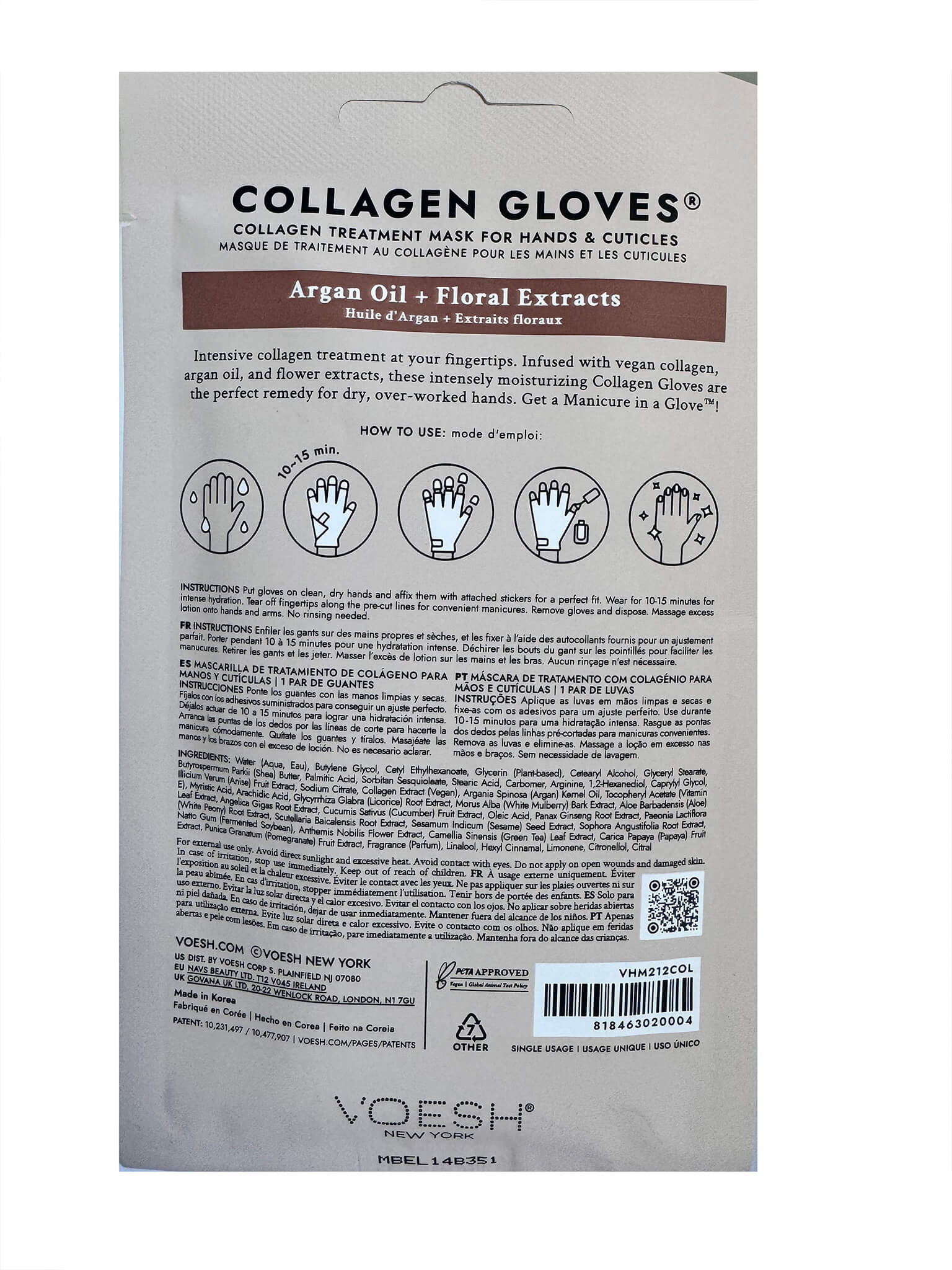 VOESH Collagen Gloves - With Argan Oil + Floral Extracts