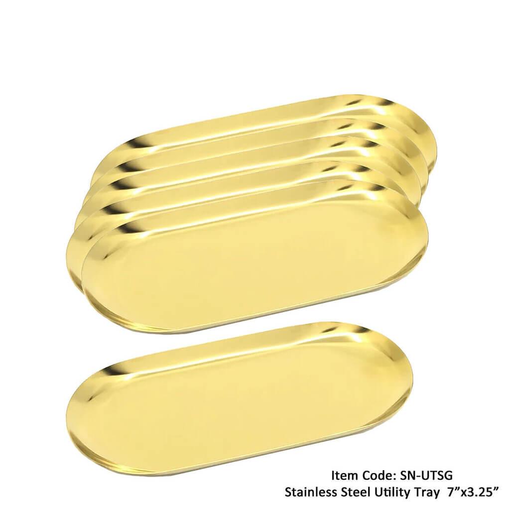 Stainless Steel Nail salon Utility Tray 7"x3.25" Gold (Pack of 10)