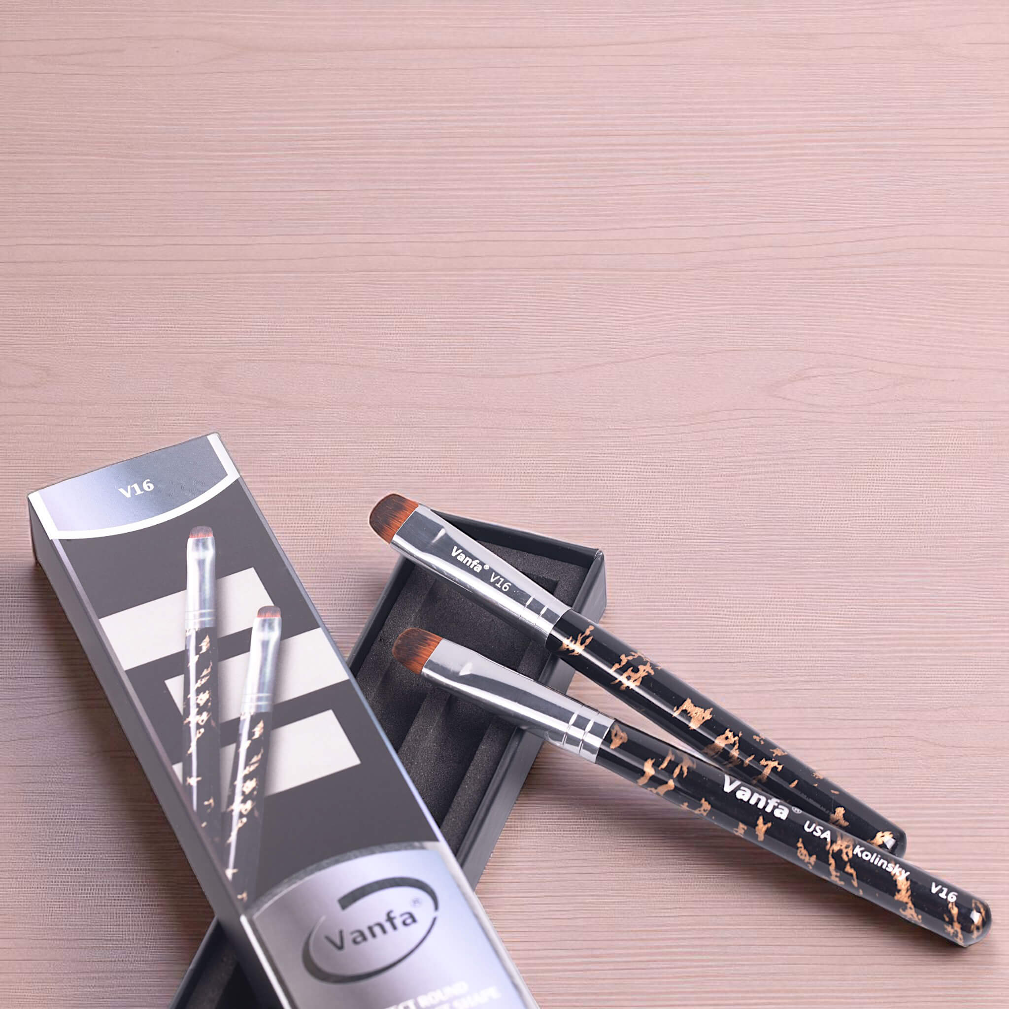 Vanfa French Brush for Nails, Clean up brush for Gel Nail Polish V16 Set (2 Brushes size #16)