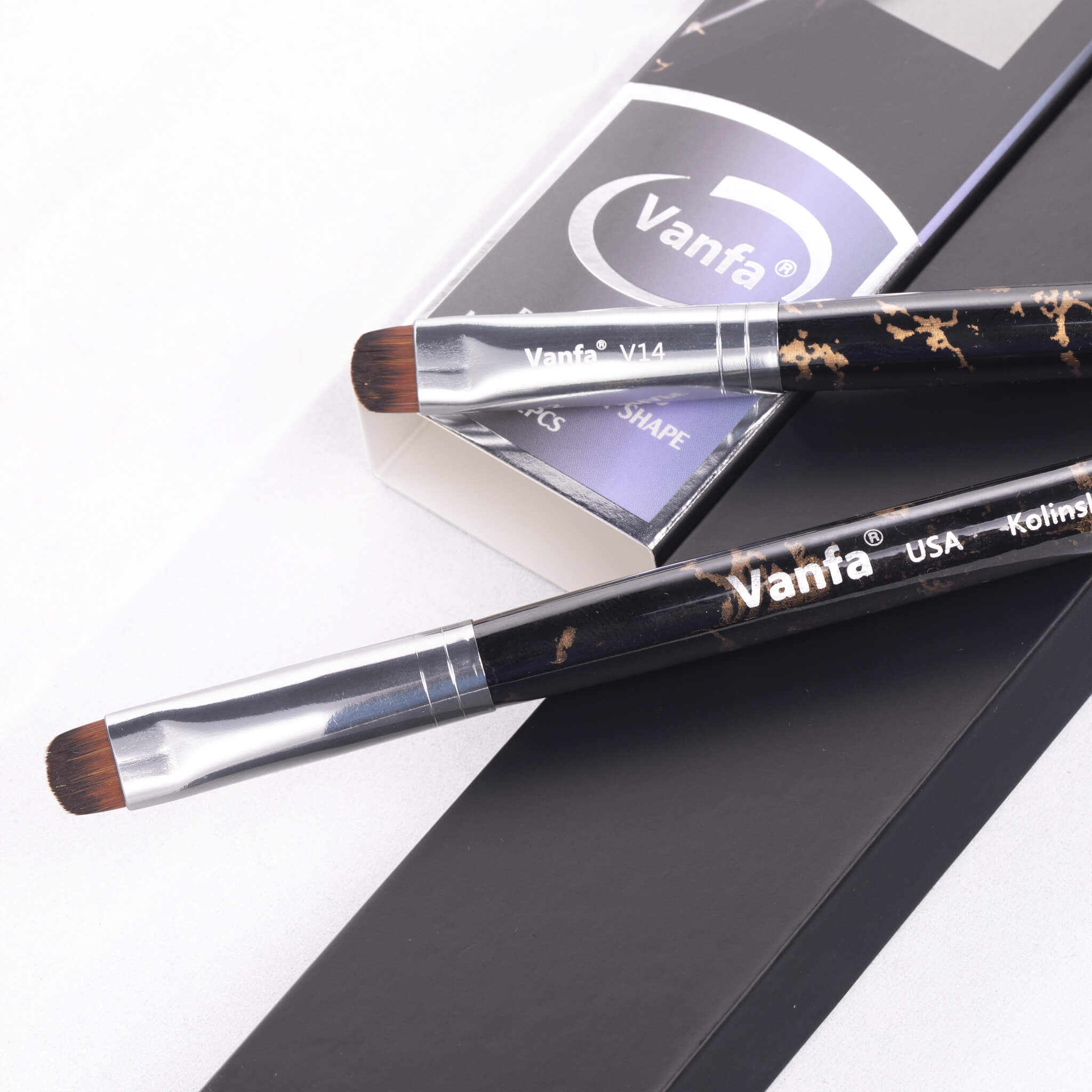 Vanfa French Brush for Nails, Clean up brush for Gel Nail Polish V14 Set (2 Brushes size #14)