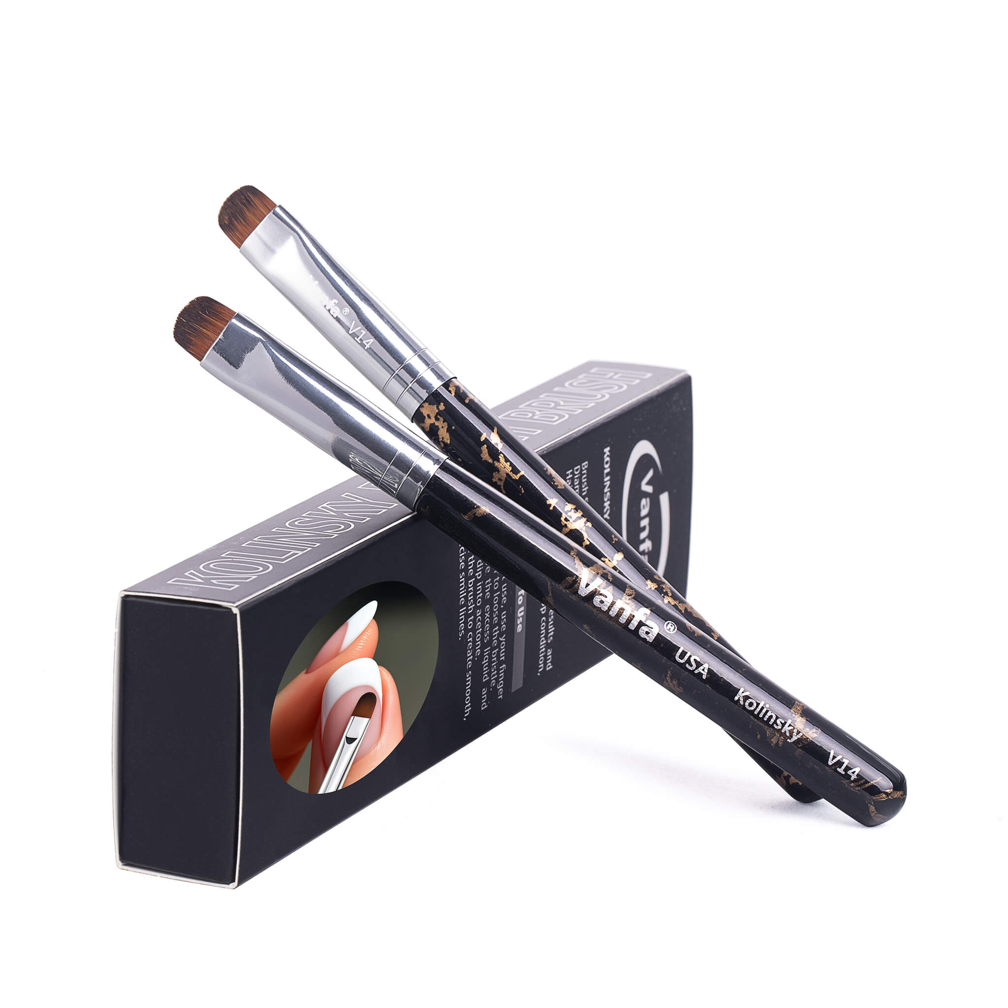 Vanfa French Brush for Nails, Clean up brush for Gel Nail Polish V14 Set (2 Brushes size #14)