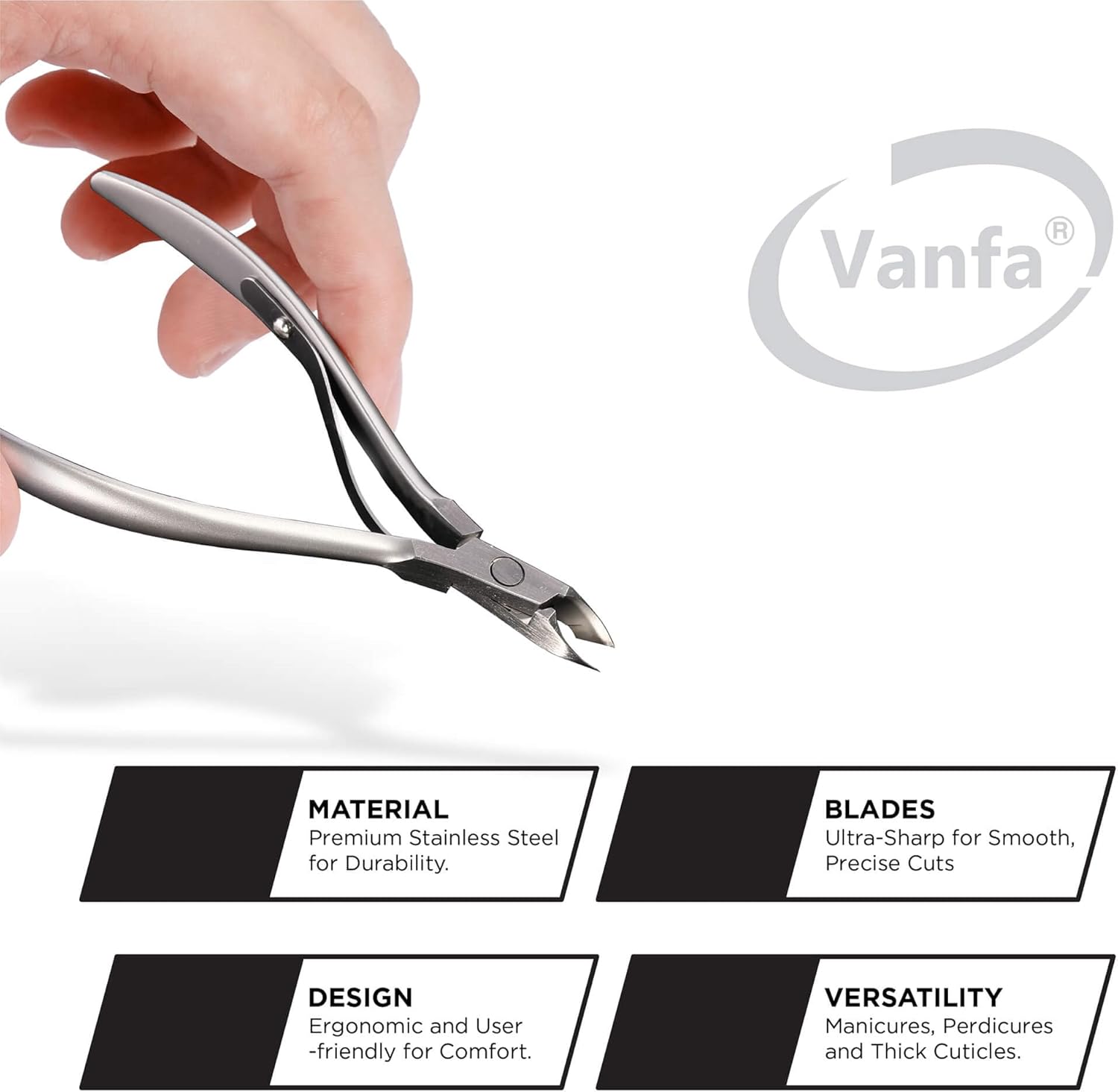 Vanfa Cuticle Nipper - Stainless Steel - Square Head - Single Spring - VF05 Jaw #14