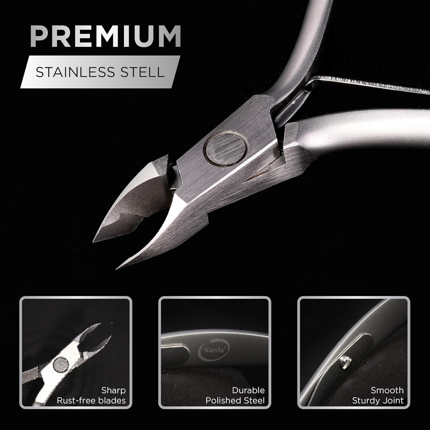 Vanfa Cuticle Nipper - Stainless Steel - Square Head - Single Spring - VF05 Jaw #14