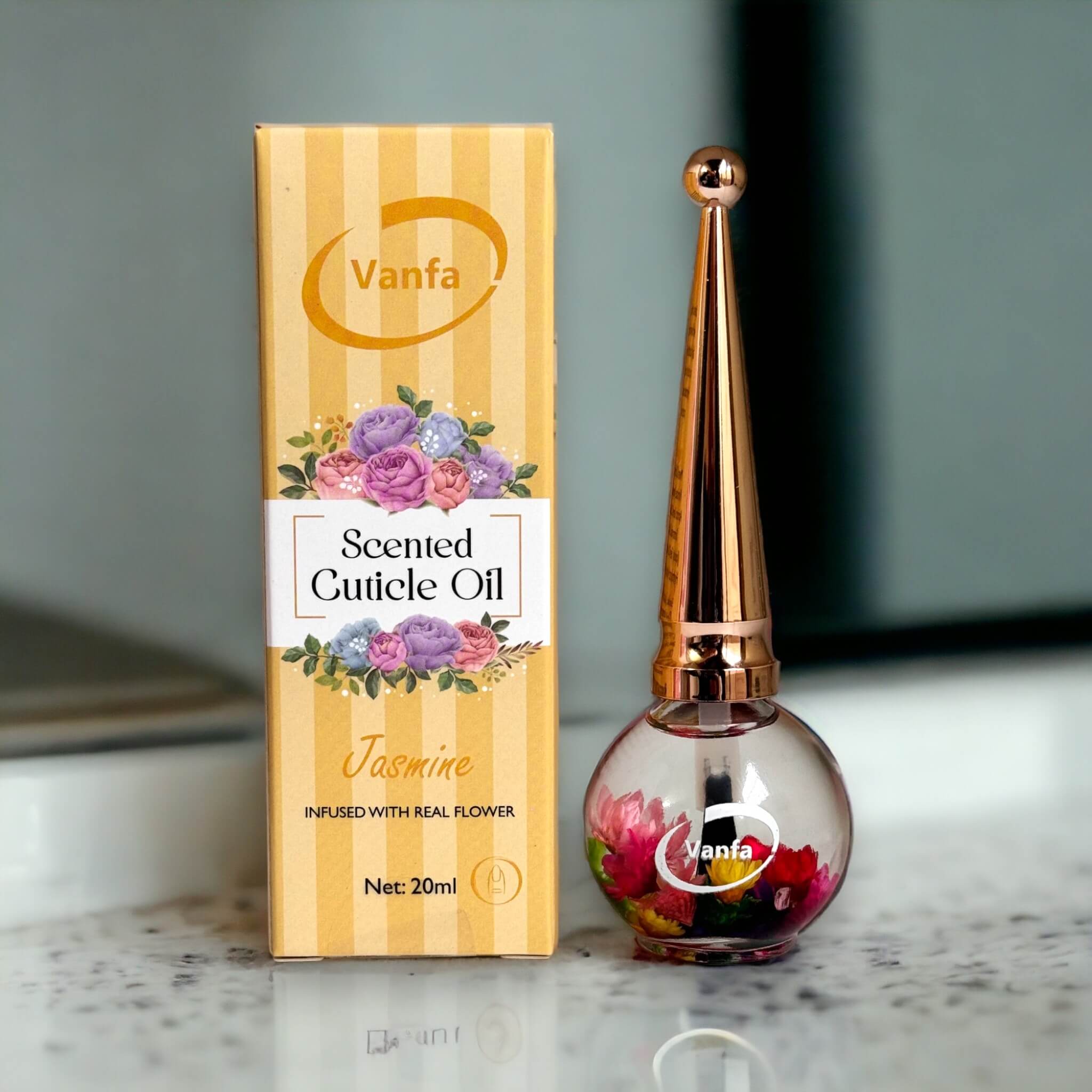 VANFA Cuticle Oil infused with real flower 0.42 Oz - Jasmine