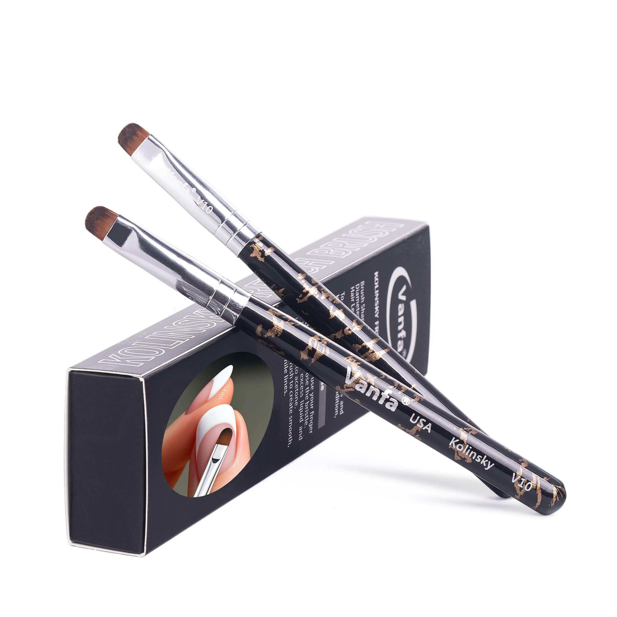 Vanfa French Brush for Nails, Clean up brush for Gel Nail Polish V10 Set (2 Brushes size #10)