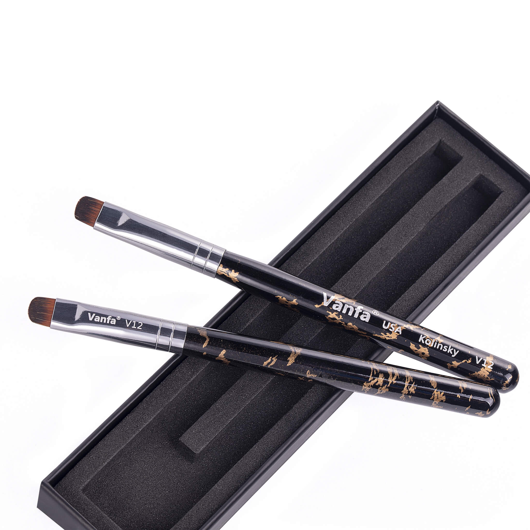 Vanfa French Brush for Nails, Clean up brush for Gel Nail Polish V12 Set (2 Brushes size #12)