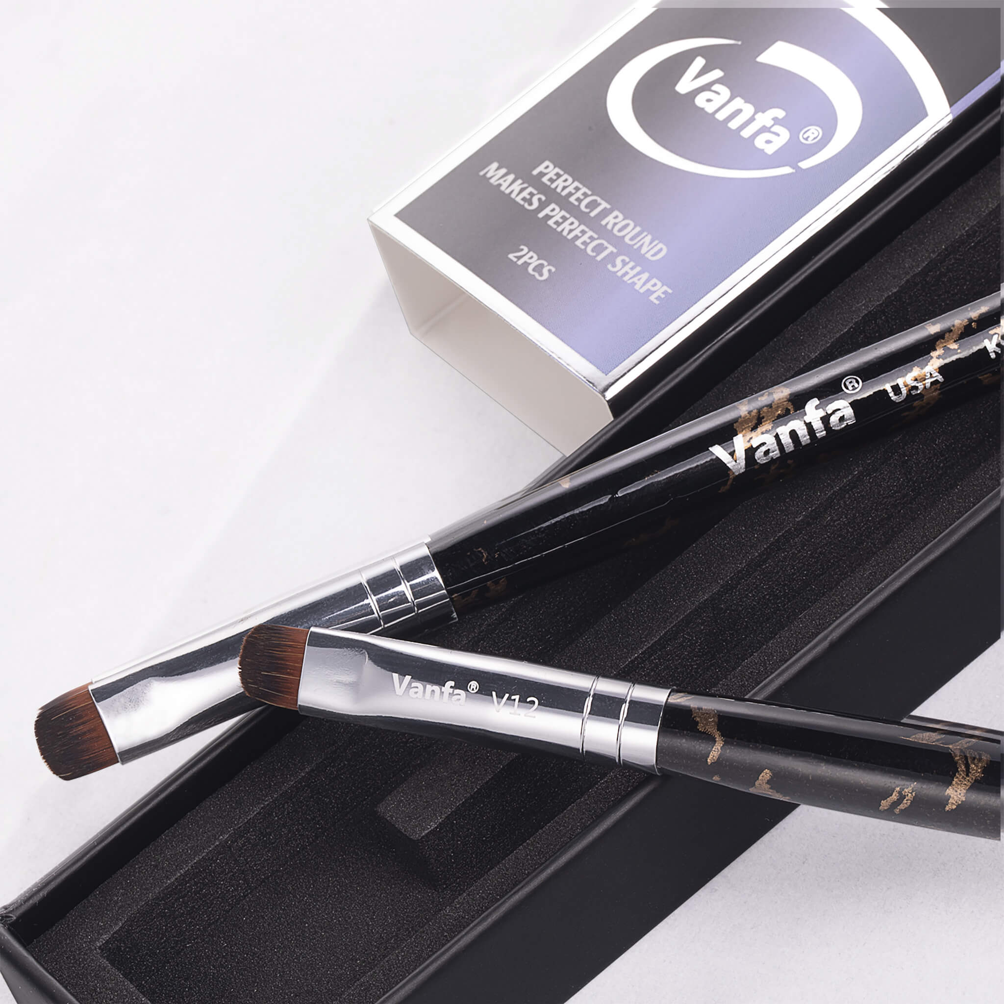 Vanfa French Brush for Nails, Clean up brush for Gel Nail Polish V12 Set (2 Brushes size #12)