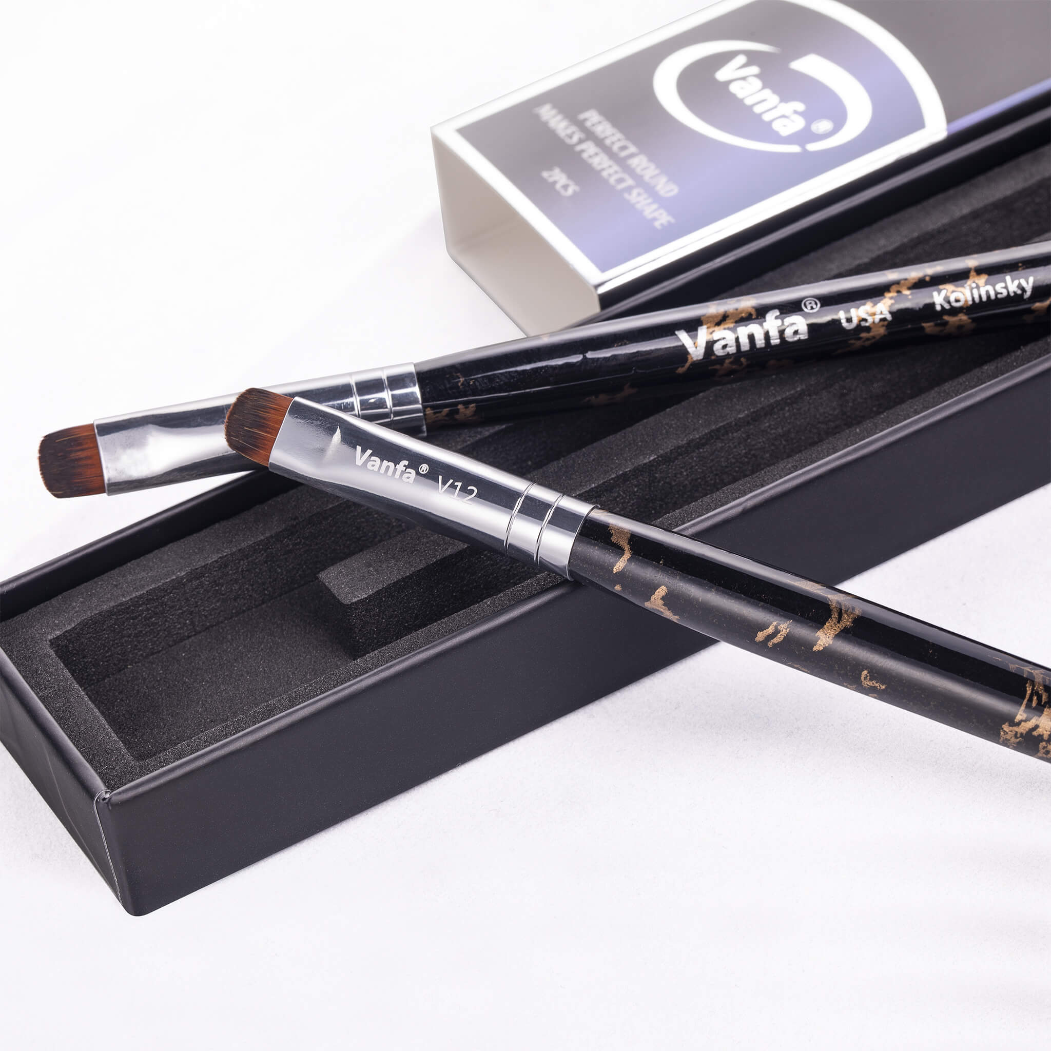Vanfa French Brush for Nails, Clean up brush for Gel Nail Polish V12 Set (2 Brushes size #12)