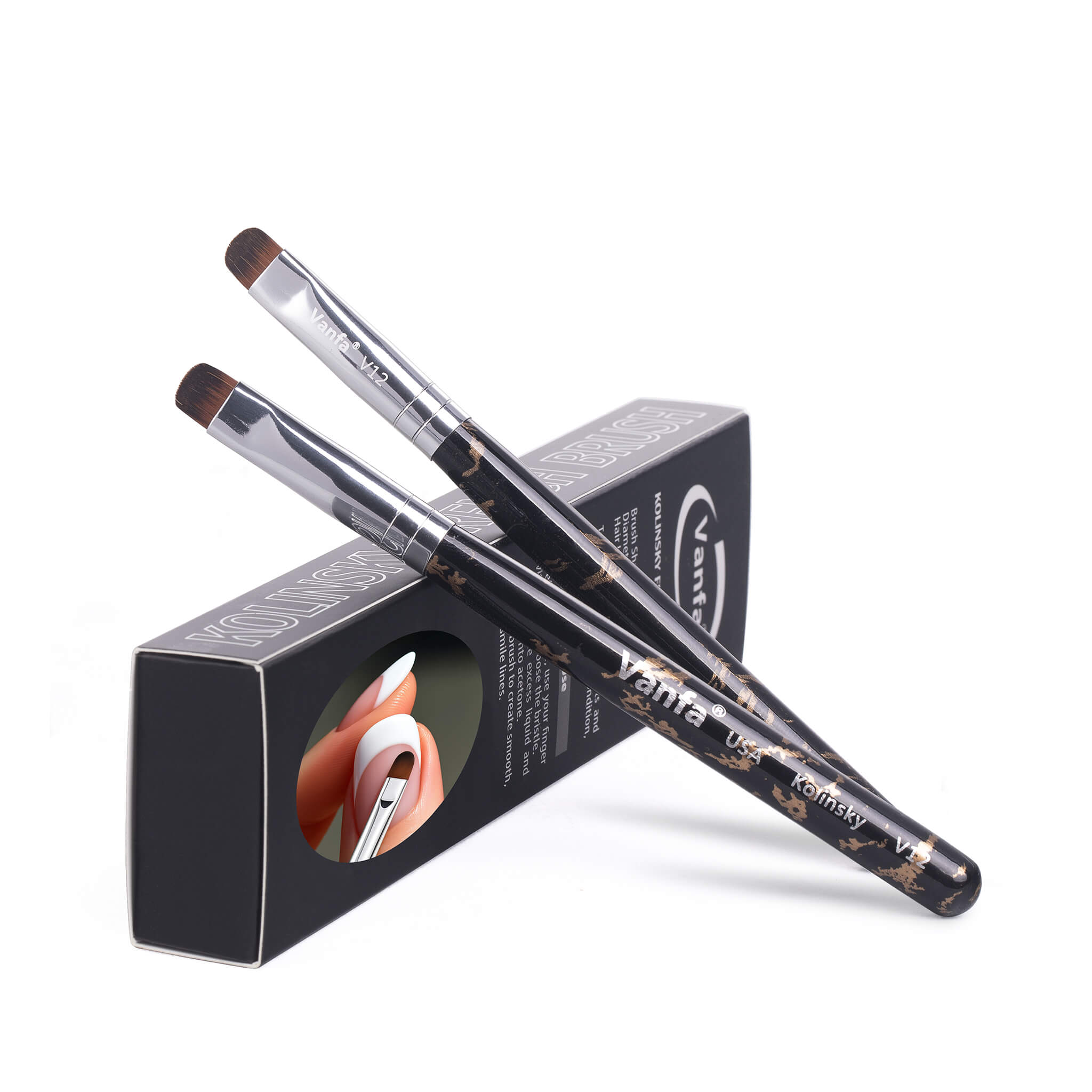 Vanfa French Brush for Nails, Clean up brush for Gel Nail Polish V12 Set (2 Brushes size #12)