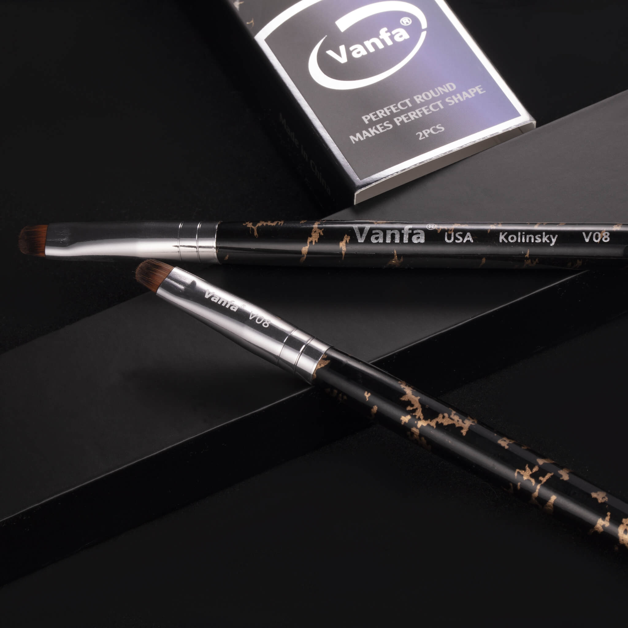 Vanfa French Brush for Nails, Clean up brush for Gel Nail Polish V08 Set (2 Brushes size #08)