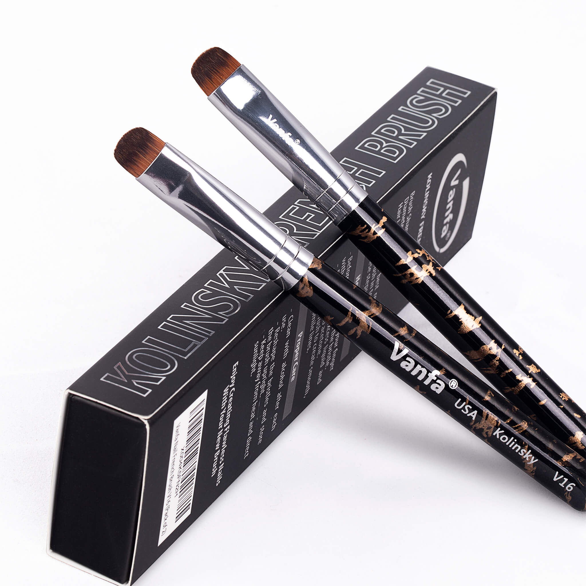 Vanfa French Brush for Nails, Clean up brush for Gel Nail Polish V16 Set (2 Brushes size #16)