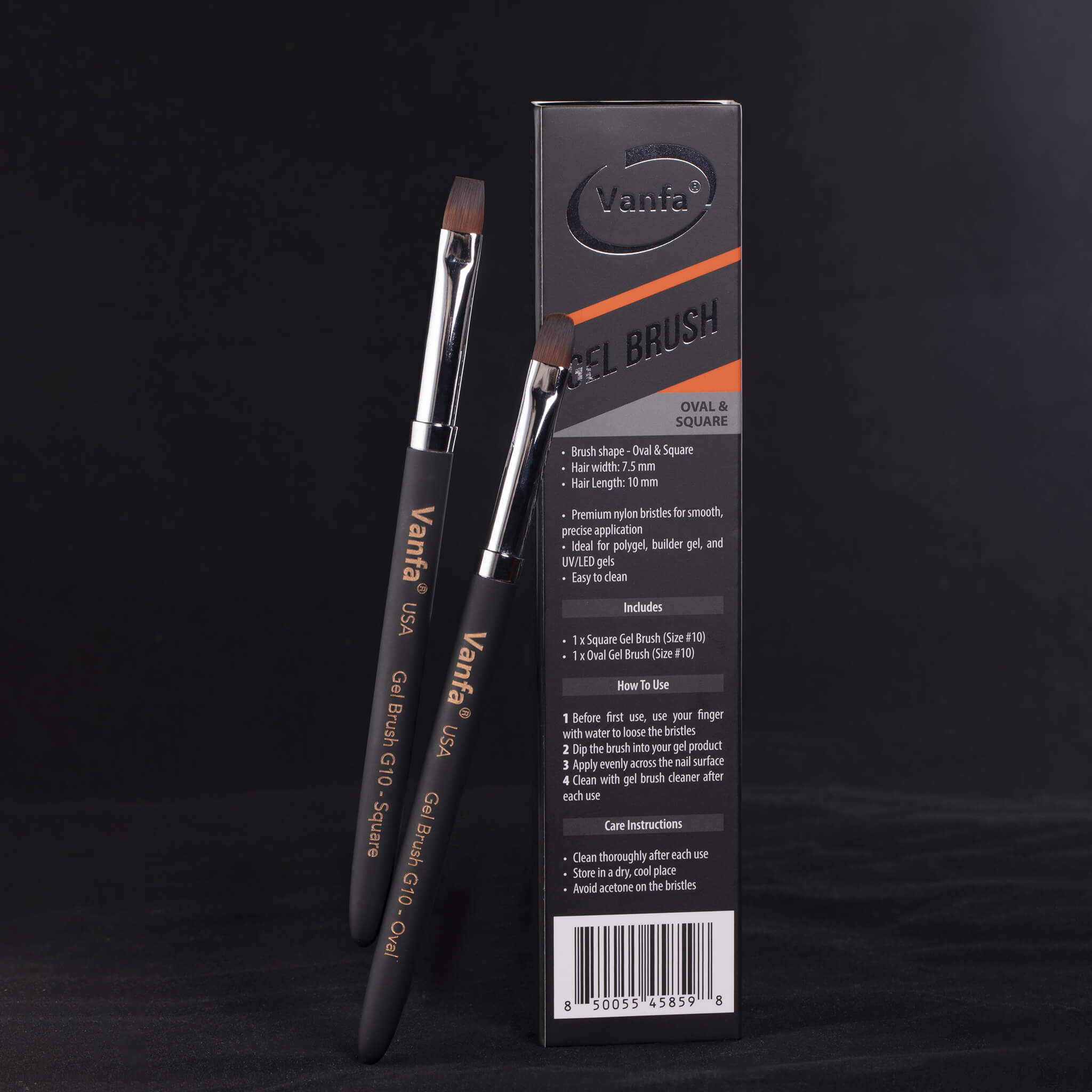 Vanfa Gel Nail Brush set for Builder Gel, Polygel, HardGel (G10 set, 1 Oval + 1 Square) #79039