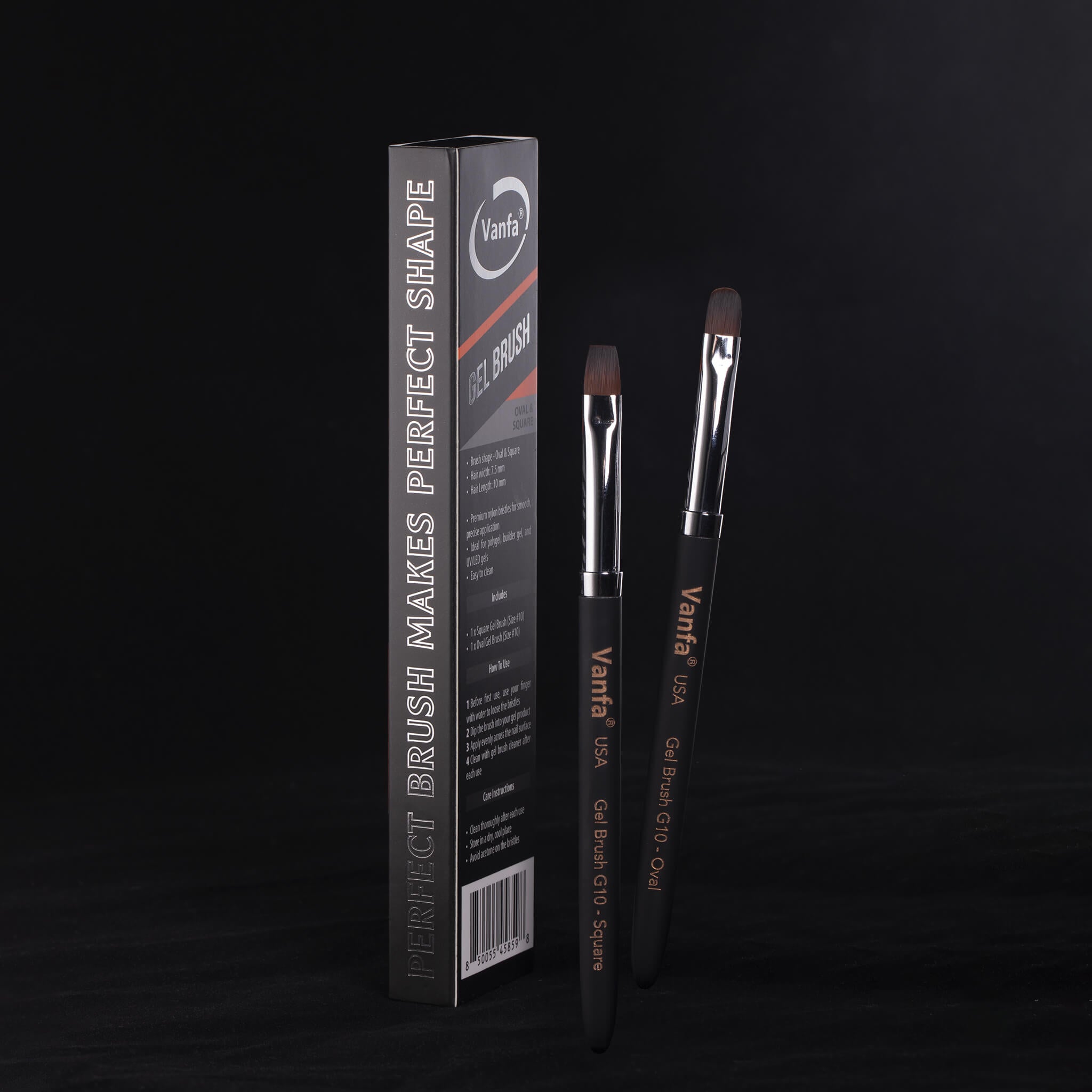 Vanfa Gel Nail Brush set for Builder Gel, Polygel, HardGel (G10 set, 1 Oval + 1 Square) #79039