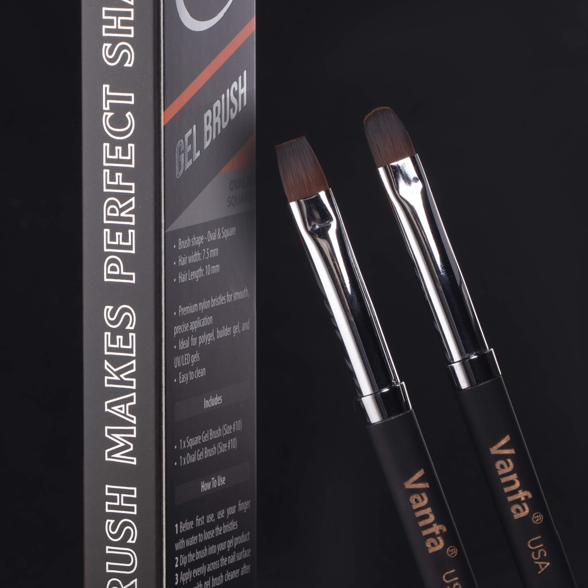 Vanfa Gel Nail Brush set for Builder Gel, Polygel, HardGel (G10 set, 1 Oval + 1 Square) #79039