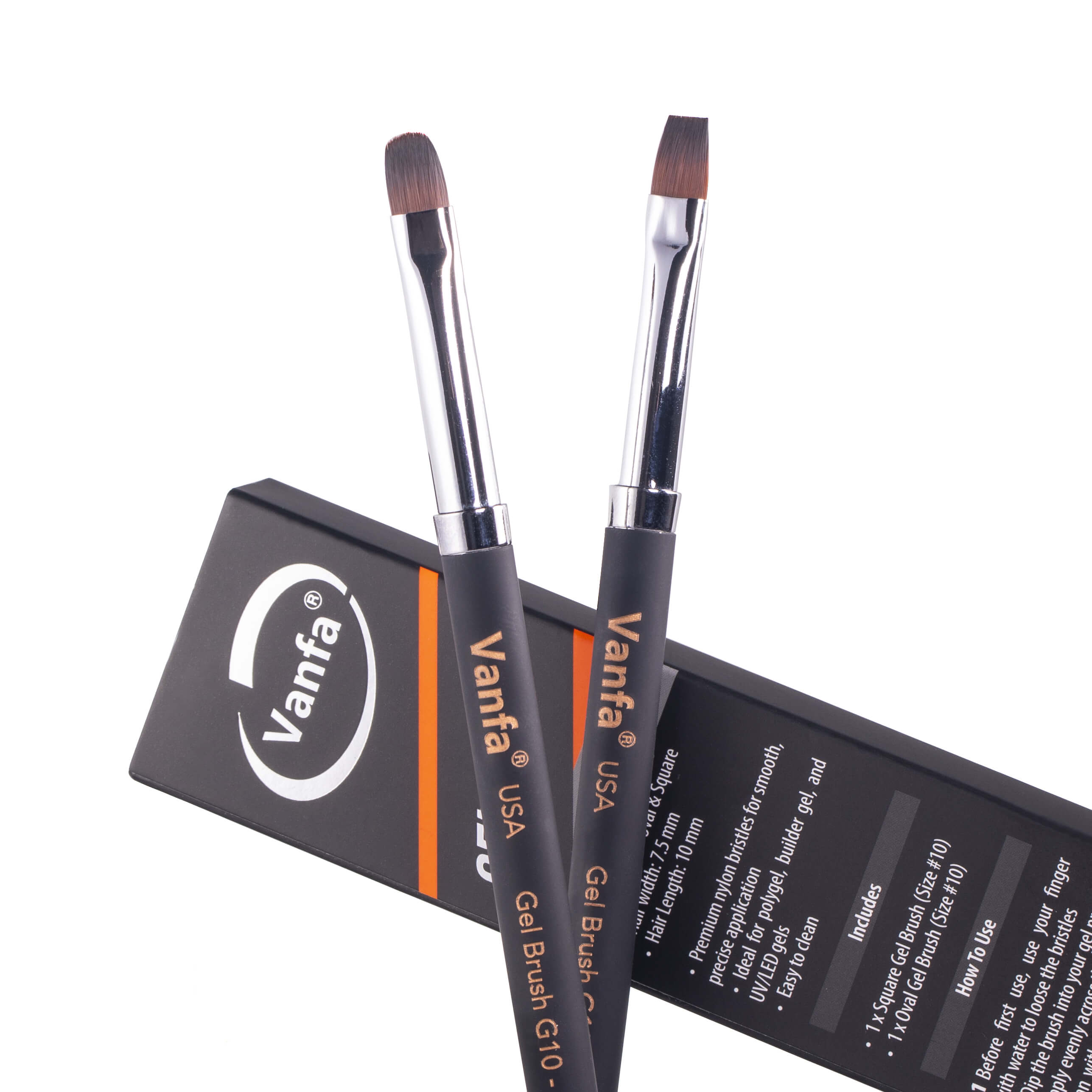 Vanfa Gel Nail Brush set for Builder Gel, Polygel, HardGel (G10 set, 1 Oval + 1 Square) #79039