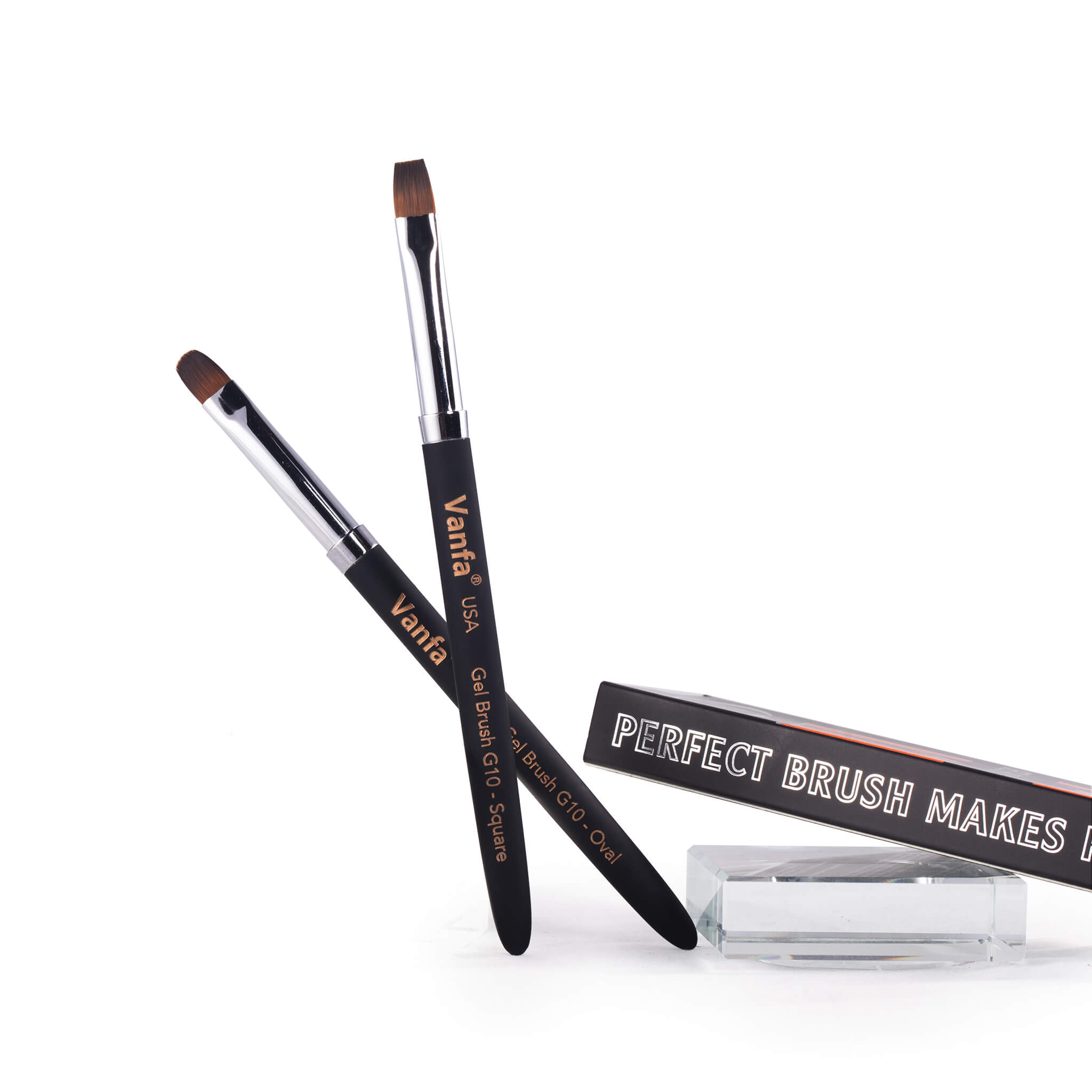 Vanfa Gel Nail Brush set for Builder Gel, Polygel, HardGel (G10 set, 1 Oval + 1 Square) #79039