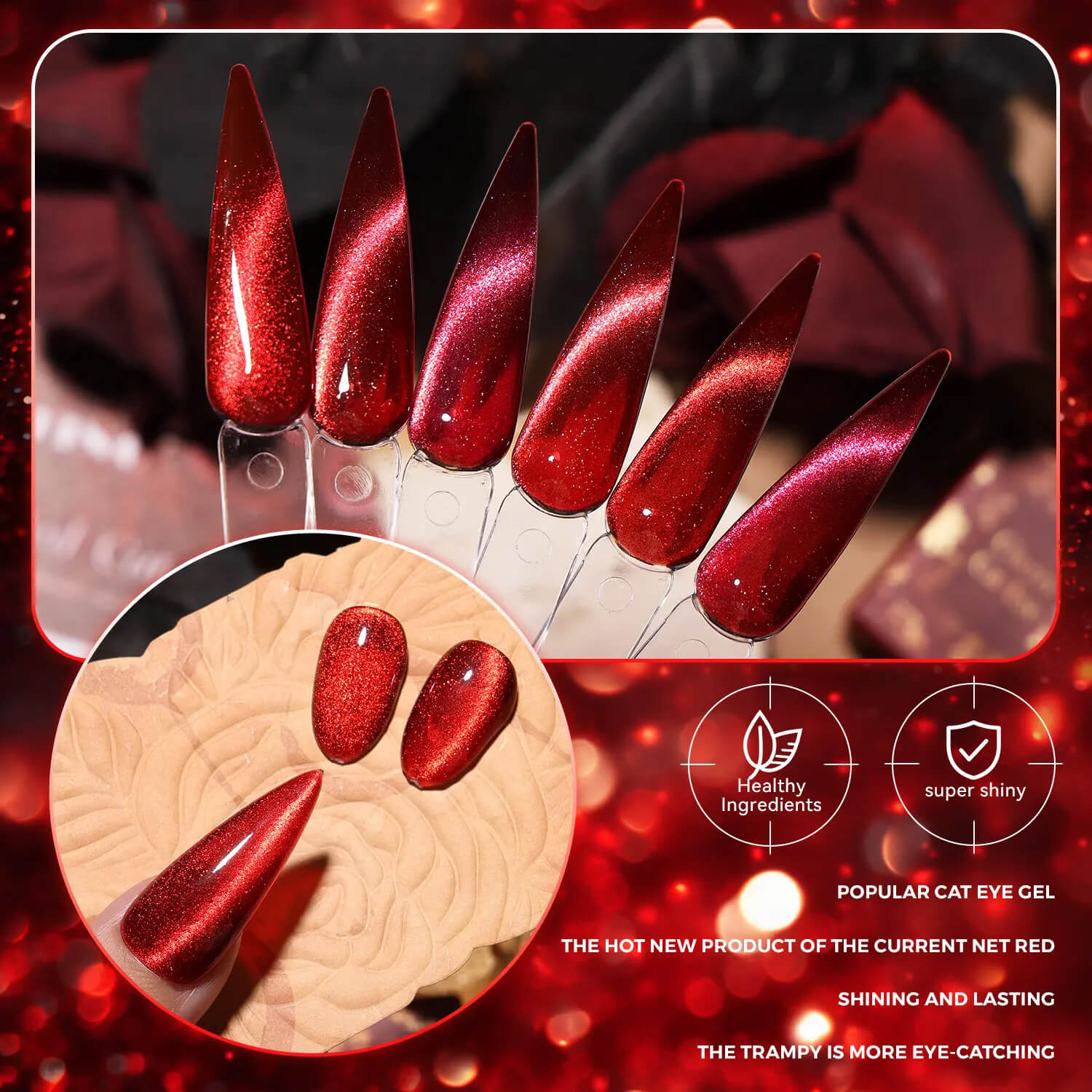 Vanfa Soak off Gel Nail Polish Cherry Red Cat Eye Collection *Pick your colors*