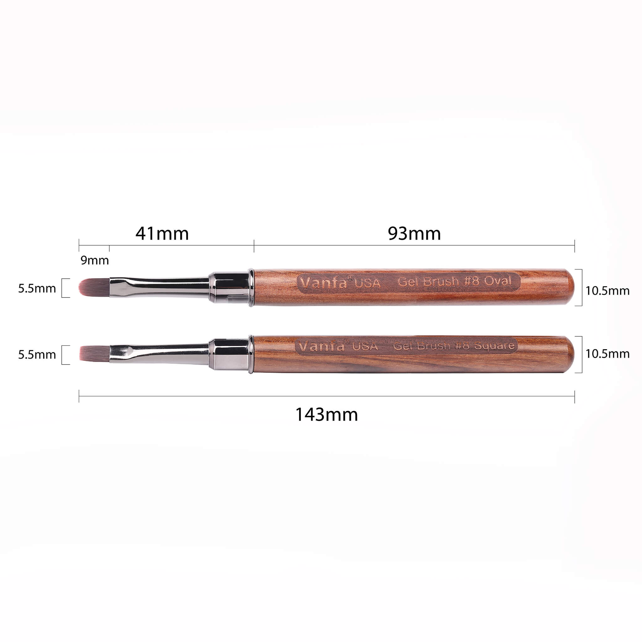 Vanfa Gel Nail Brush set for Builder Gel, Polygel, HardGel, Nail Painting (1 Oval + 1 Square) #79038