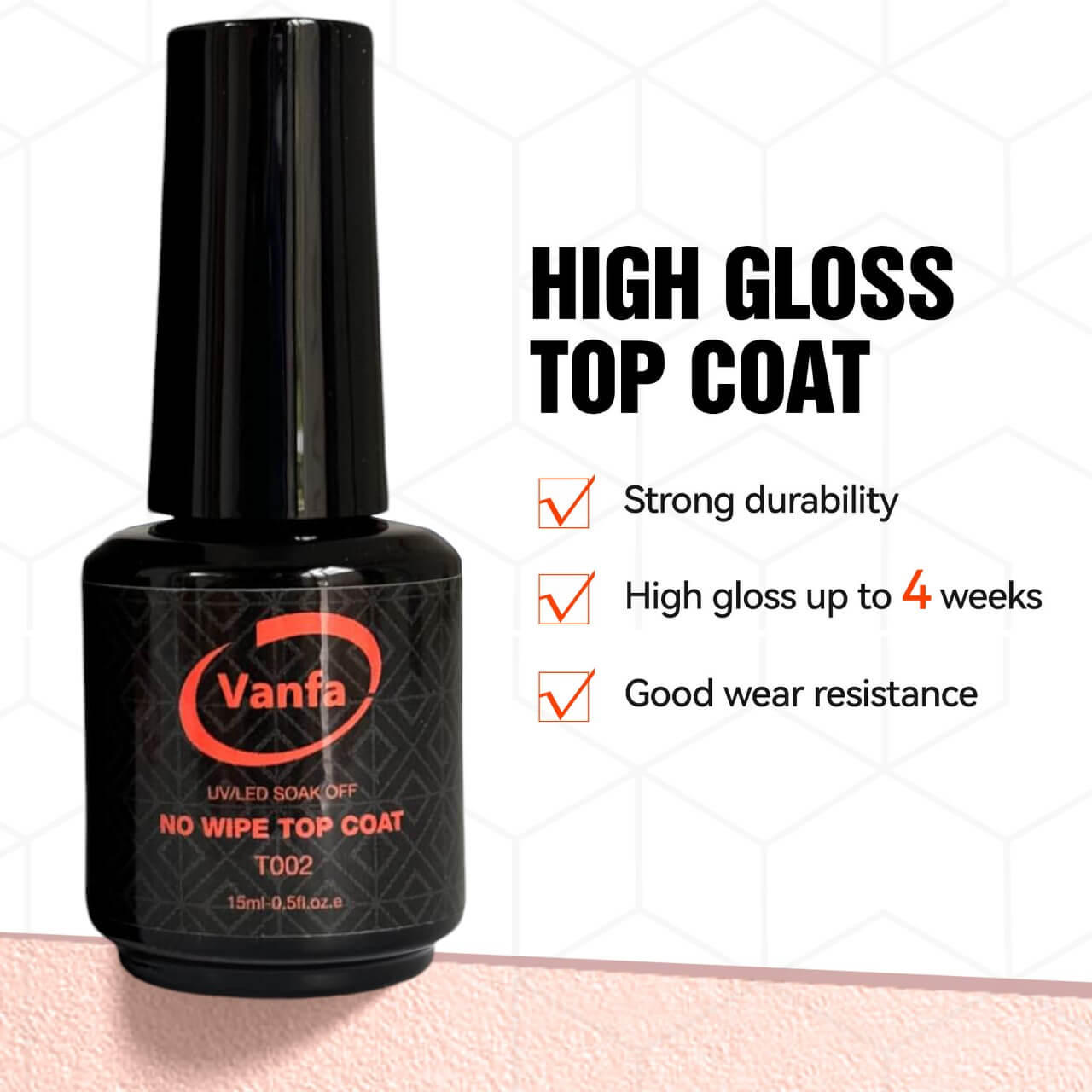 Vanfa Gel Polish Top Coat Super Shine No Wipe 0.5 Oz T002