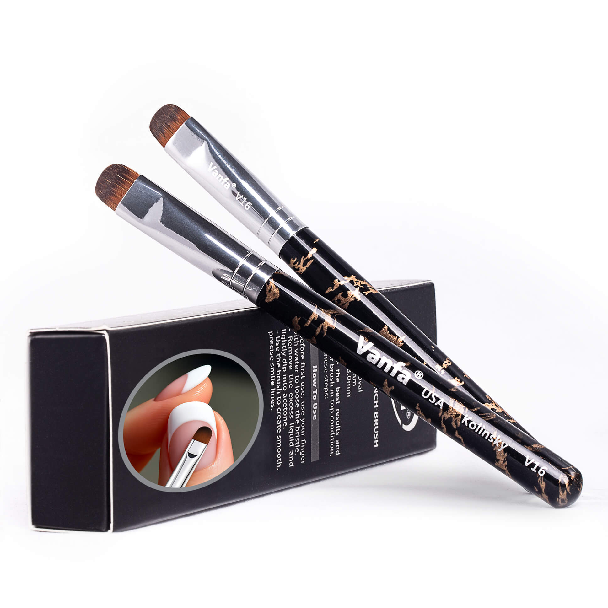 Vanfa French Brush for Nails, Clean up brush for Gel Nail Polish V16 Set (2 Brushes size #16)