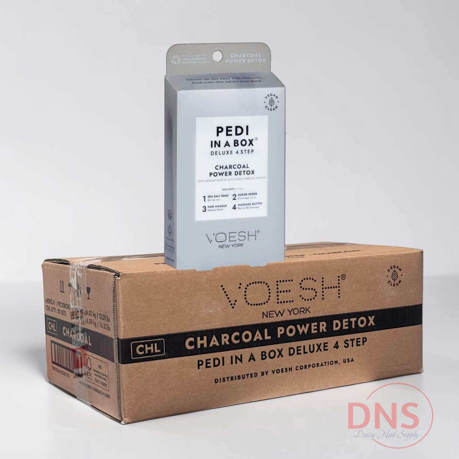 VOESH Pedi In A Box Deluxe 4 Step | Charcoal Powder Detox (Box of 50 Sets)