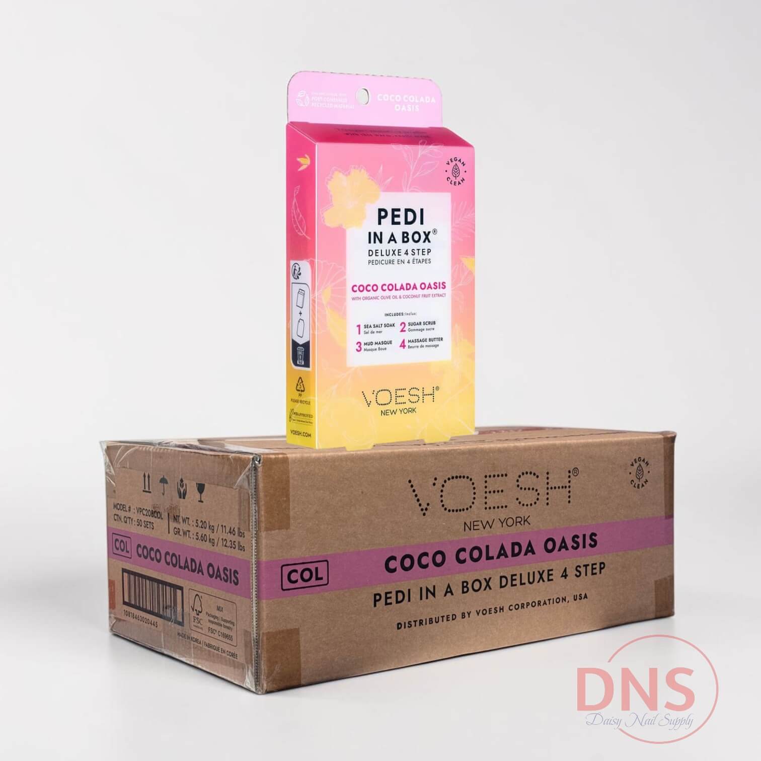 VOESH Pedi In A Box Deluxe 4 Step | Coco Colada Oasis (Box of 50 Sets)