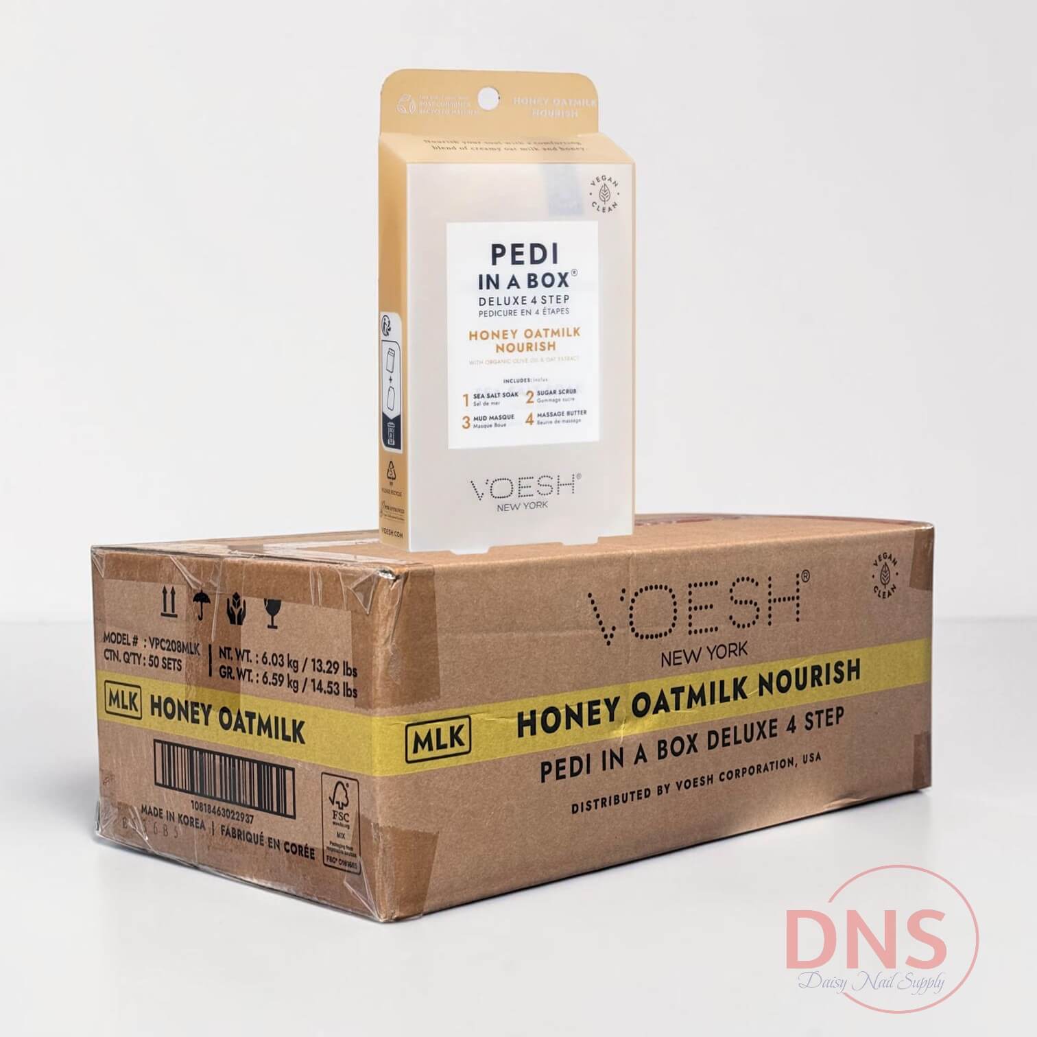 VOESH Pedi In A Box Deluxe 4 Step | Honey Oatmilk Nourish (Box of 50 Sets)