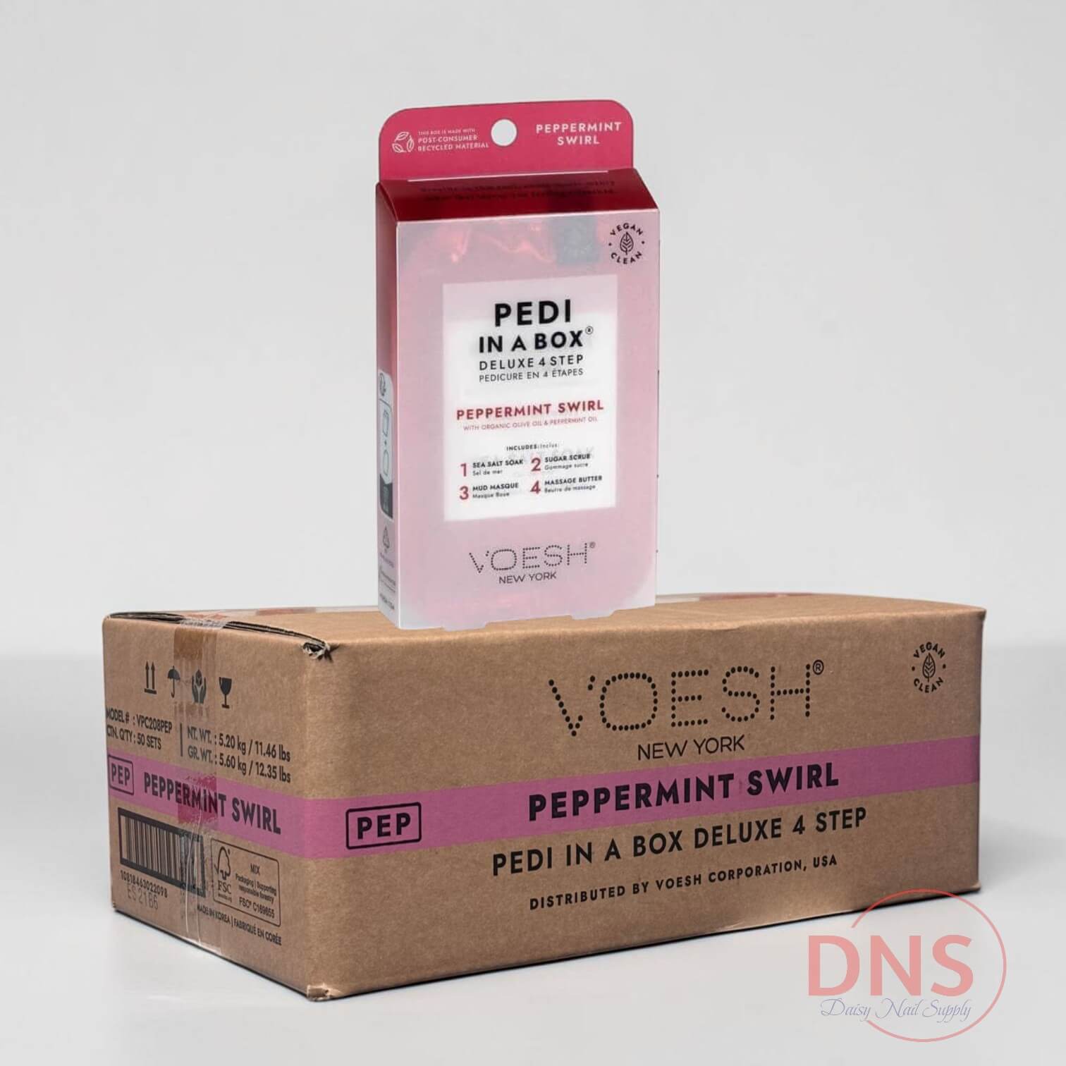 VOESH Pedi In A Box Deluxe 4 Step | Peppermint Swirl (1 Box of 50 Sets)
