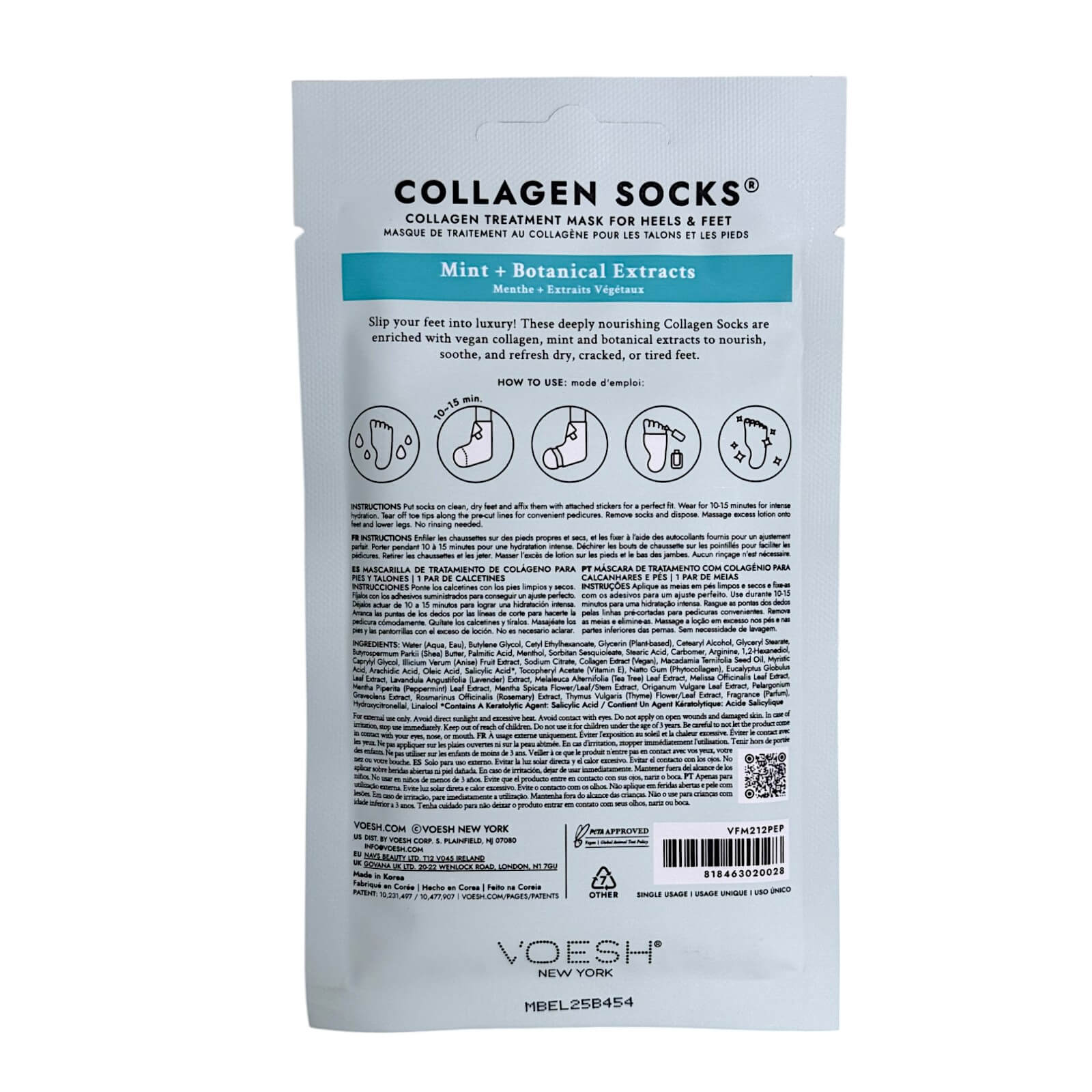 VOESH Collagen Socks - Mint - Botanical Extracts (Pack of 6 Pairs)