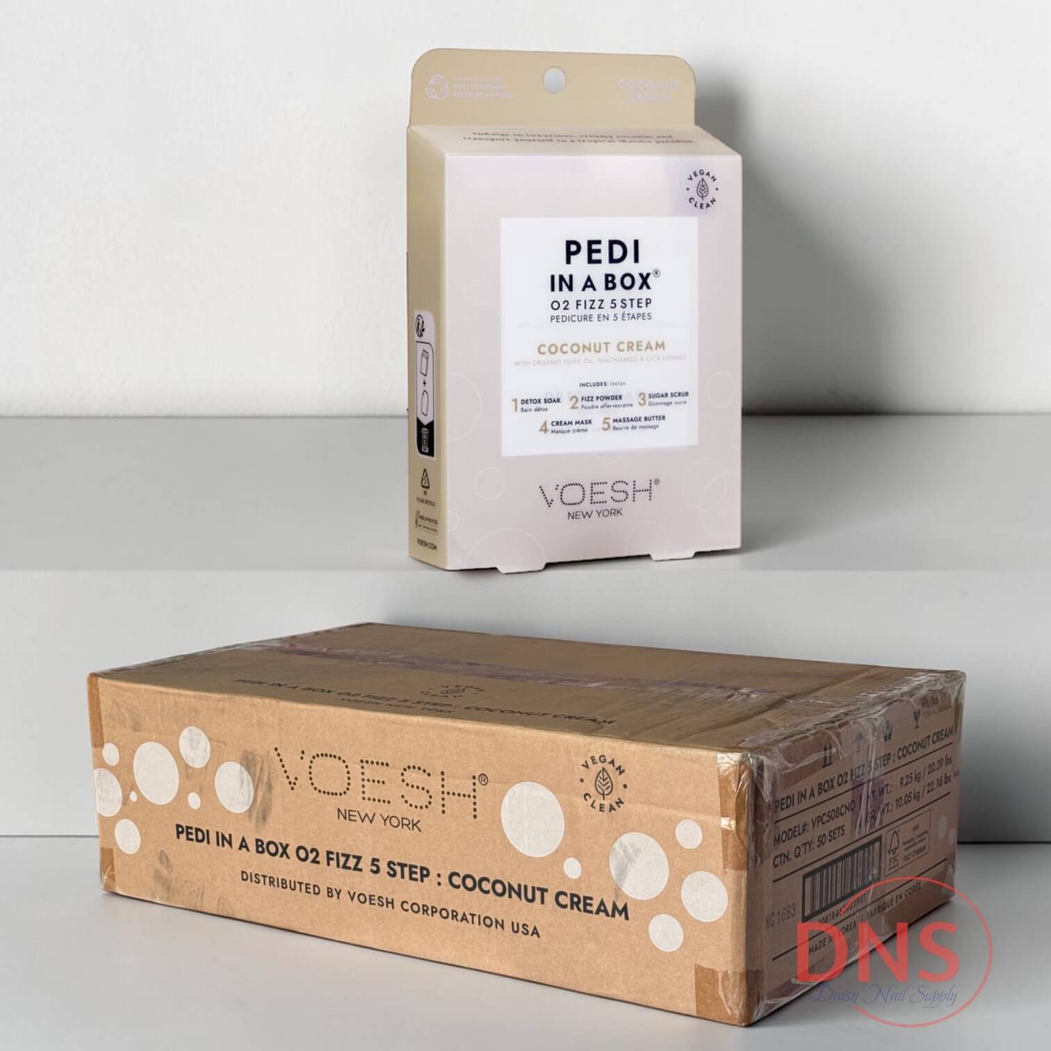 VOESH Pedi In A Box Deluxe  5 Step - O2 Fizz Coconut Cream (Case of 50 Sets)