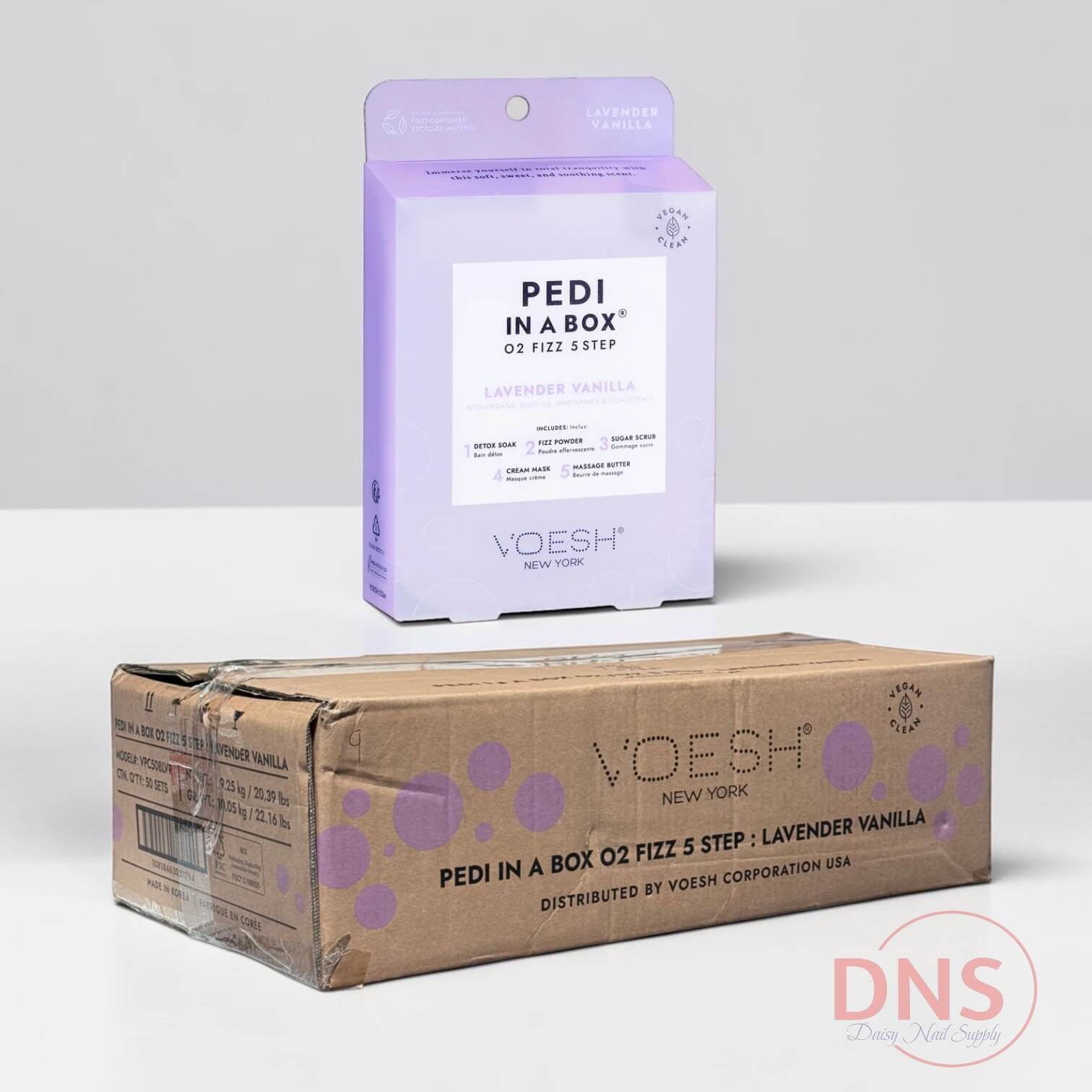 VOESH Pedi In A Box Deluxe  5 Step - O2 Fizz Lavender Vanilla (Case of 50 Sets)