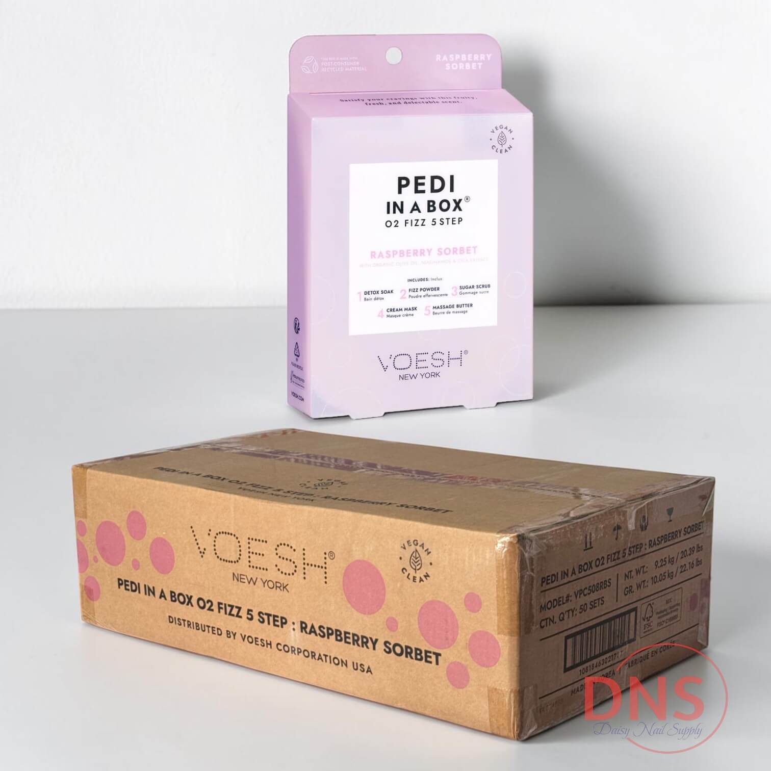 VOESH Pedi In A Box Deluxe  5 Step - O2 Fizz Raspberry Sorbet (Case of 50 Sets)