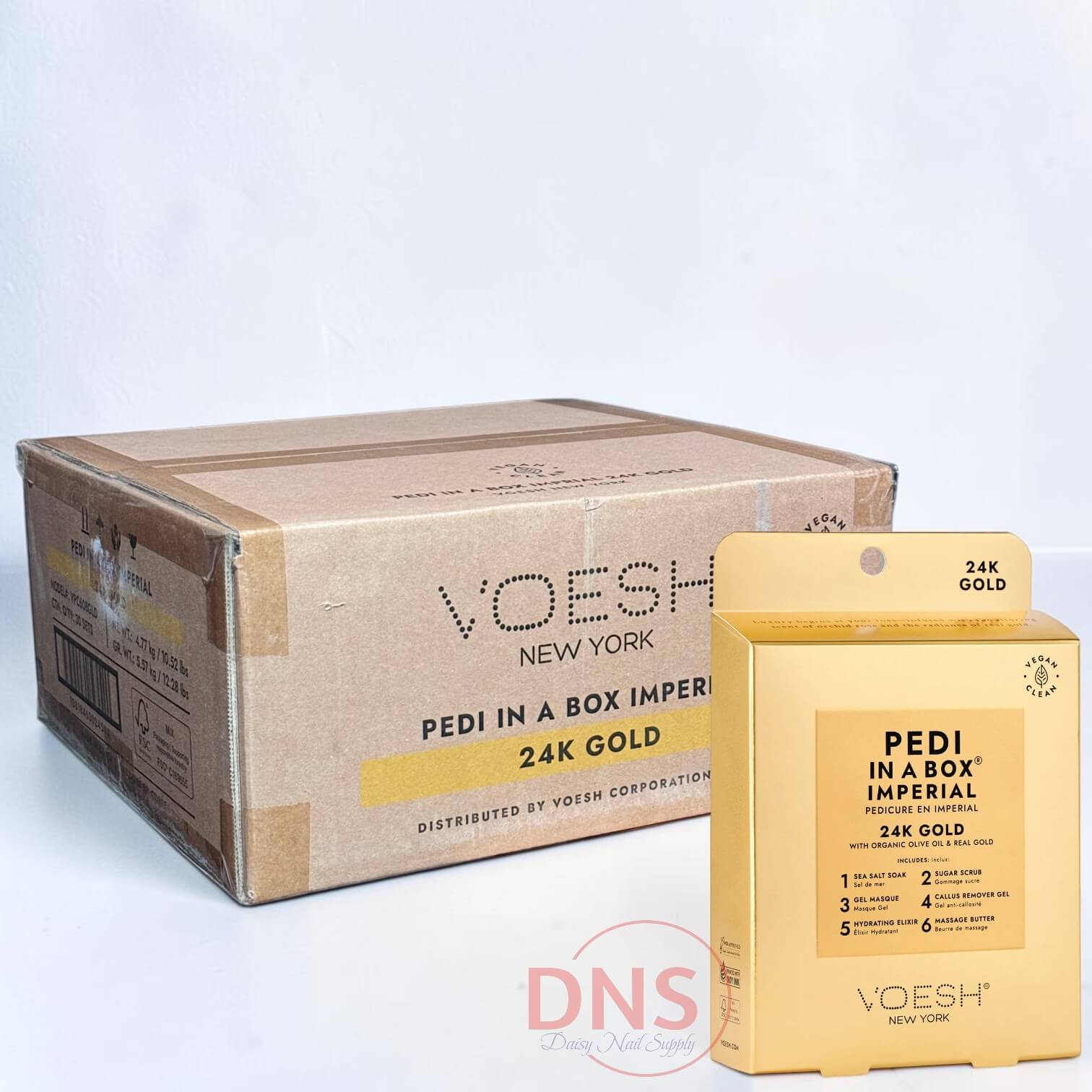 VOESH Pedi In A Box Deluxe 6 Step - Imperial 24K Gold (Box of 30 Sets)