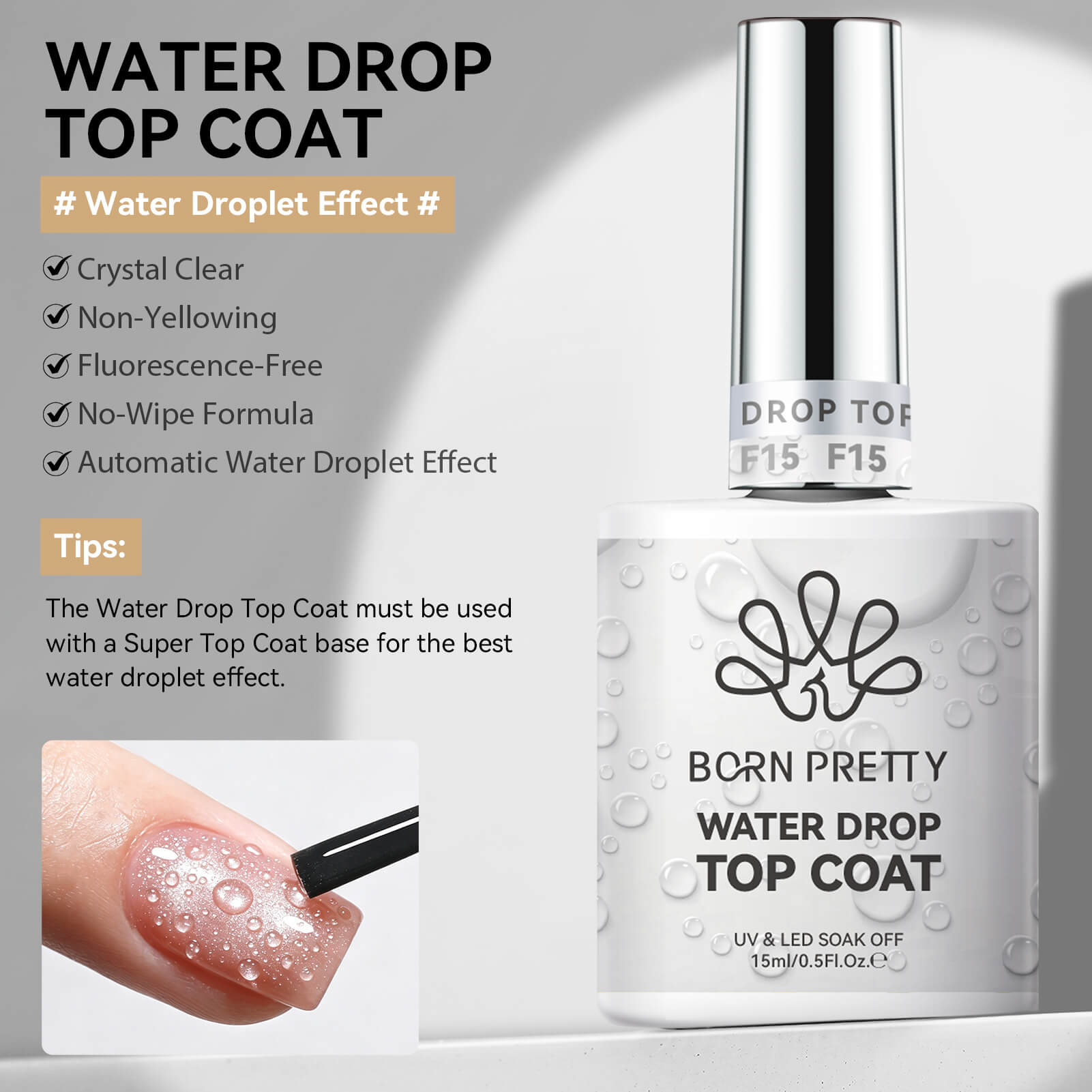 Born Pretty Funtional Nail Gel - Top Coat + Water Drop Top Coat Set