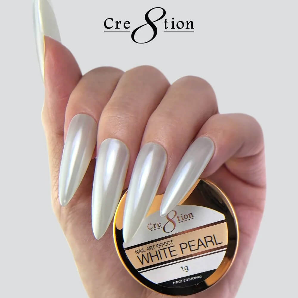 Cre8tion Chrome Nail Art Effect Powder 1g - White Pearl