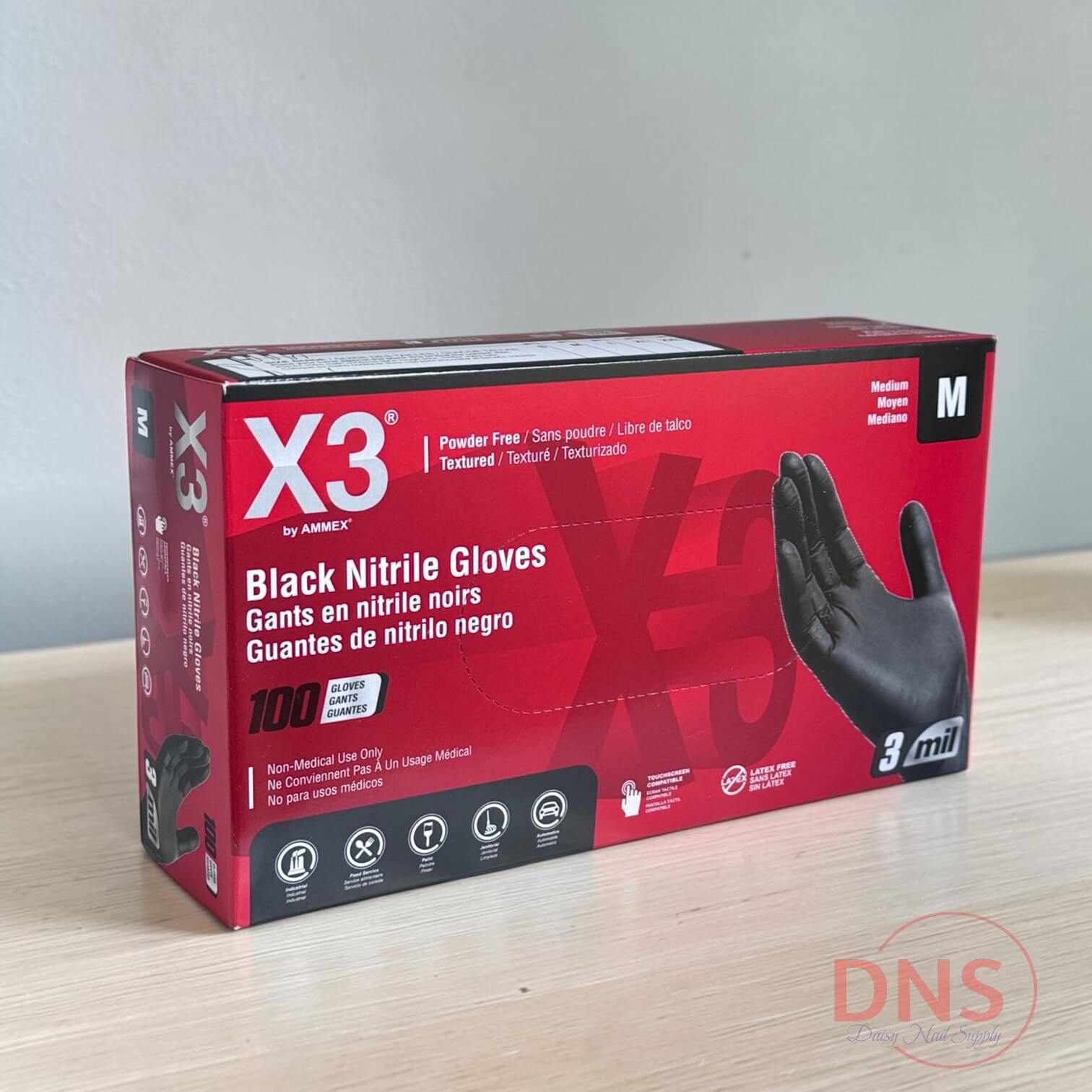 X3 Black Nitrile Glove - Size M (1 Case of 1000 Gloves)