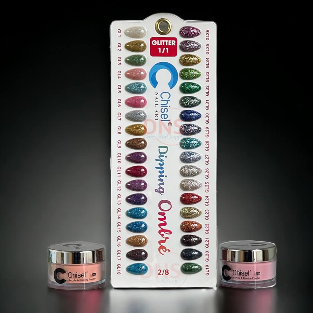 Chisel Nail Art Dip Powder 2 Oz - (Set 36 Colors - Glitter  #GL1 --> GL36)